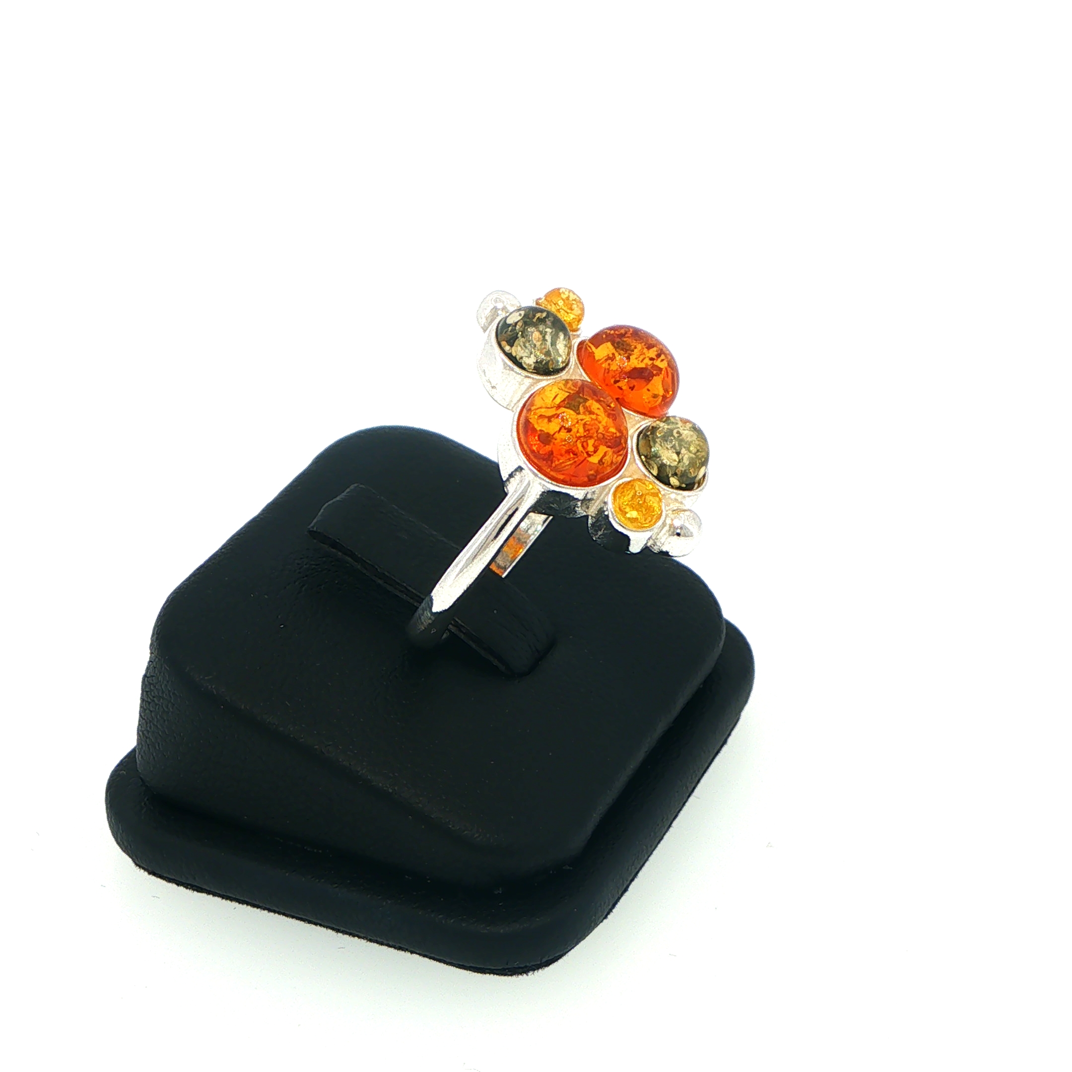 Multi-Colour Amber Cabochon Cluster Cocktail Ring Silver - Image 2