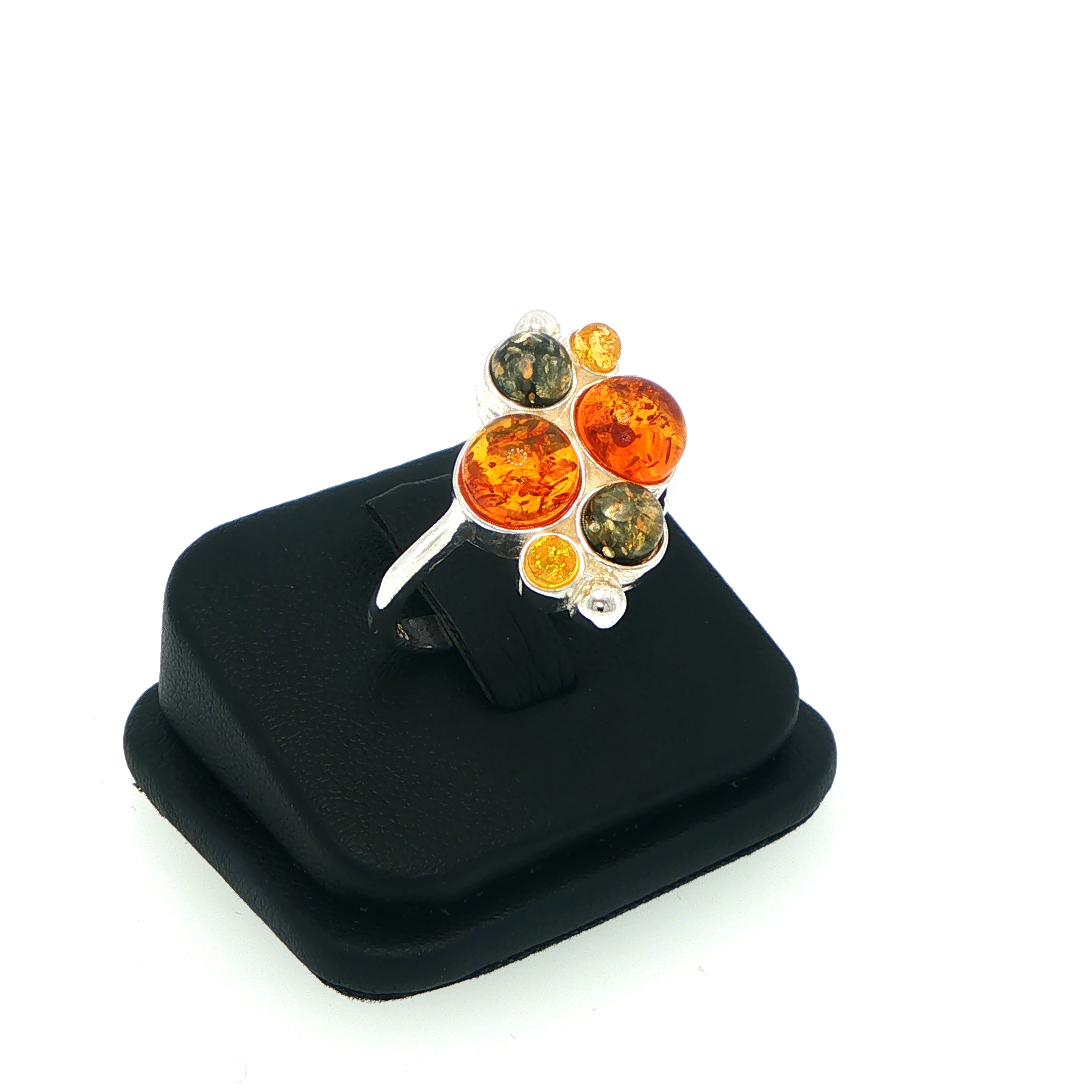 Multi-Colour Amber Cabochon Cluster Cocktail Ring Silver - Image 3
