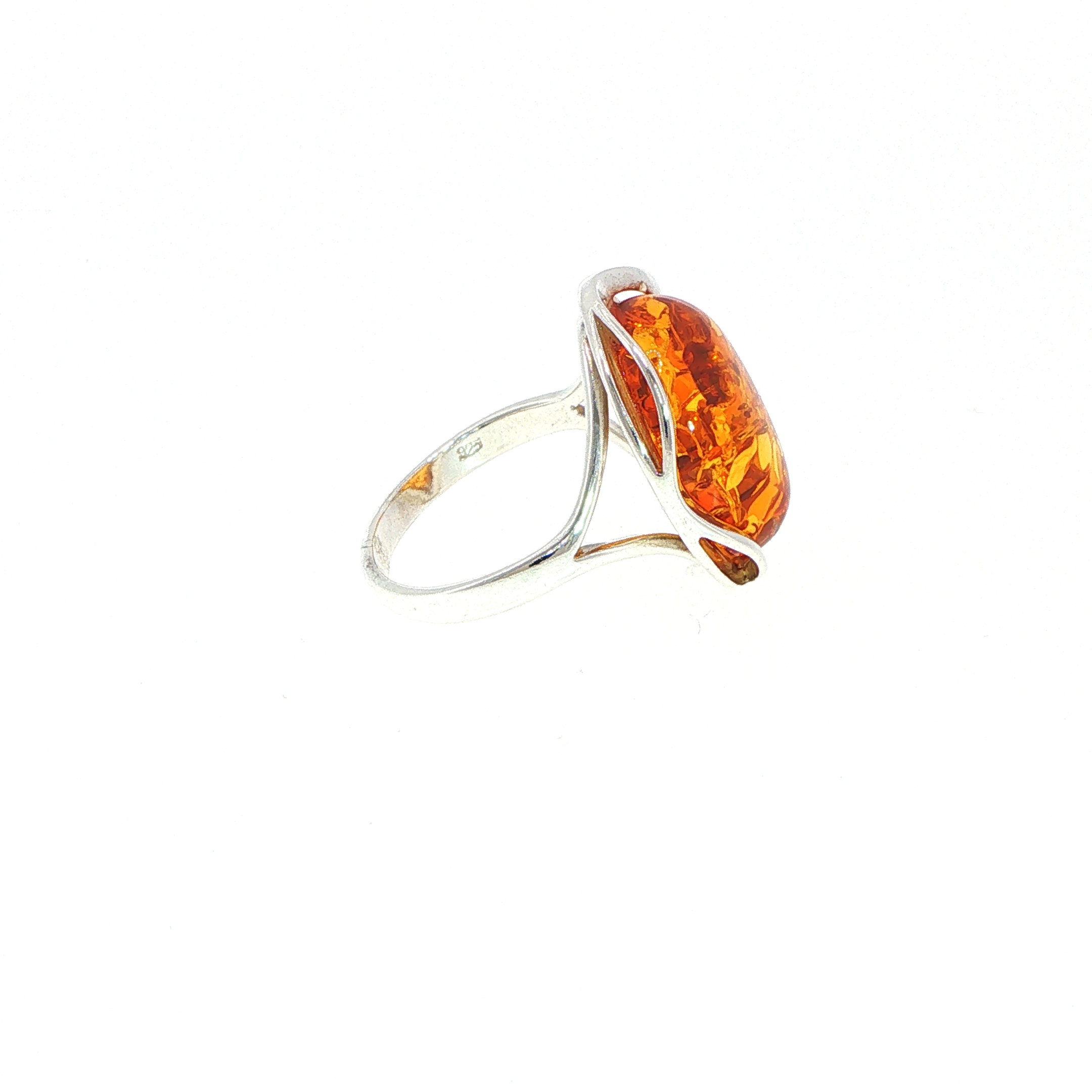 Oval Wave Cabochon Amber Cocktail Ring in Silver Medium - Image 2