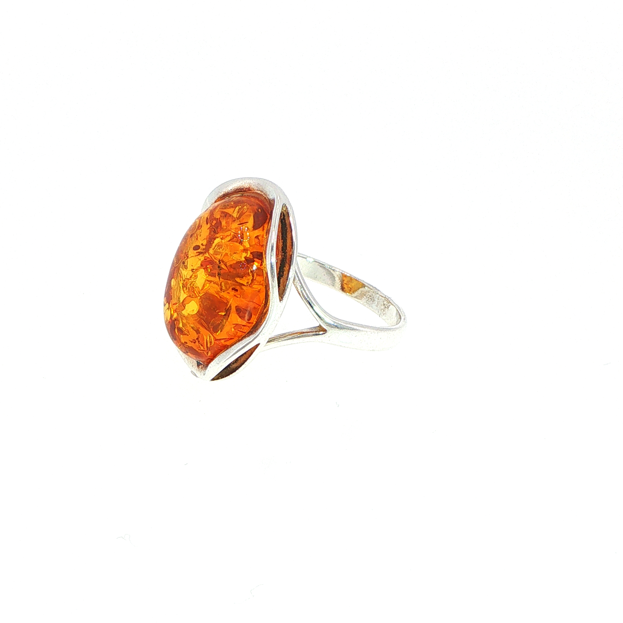 Oval Wave Cabochon Amber Cocktail Ring in Silver Medium - Image 7