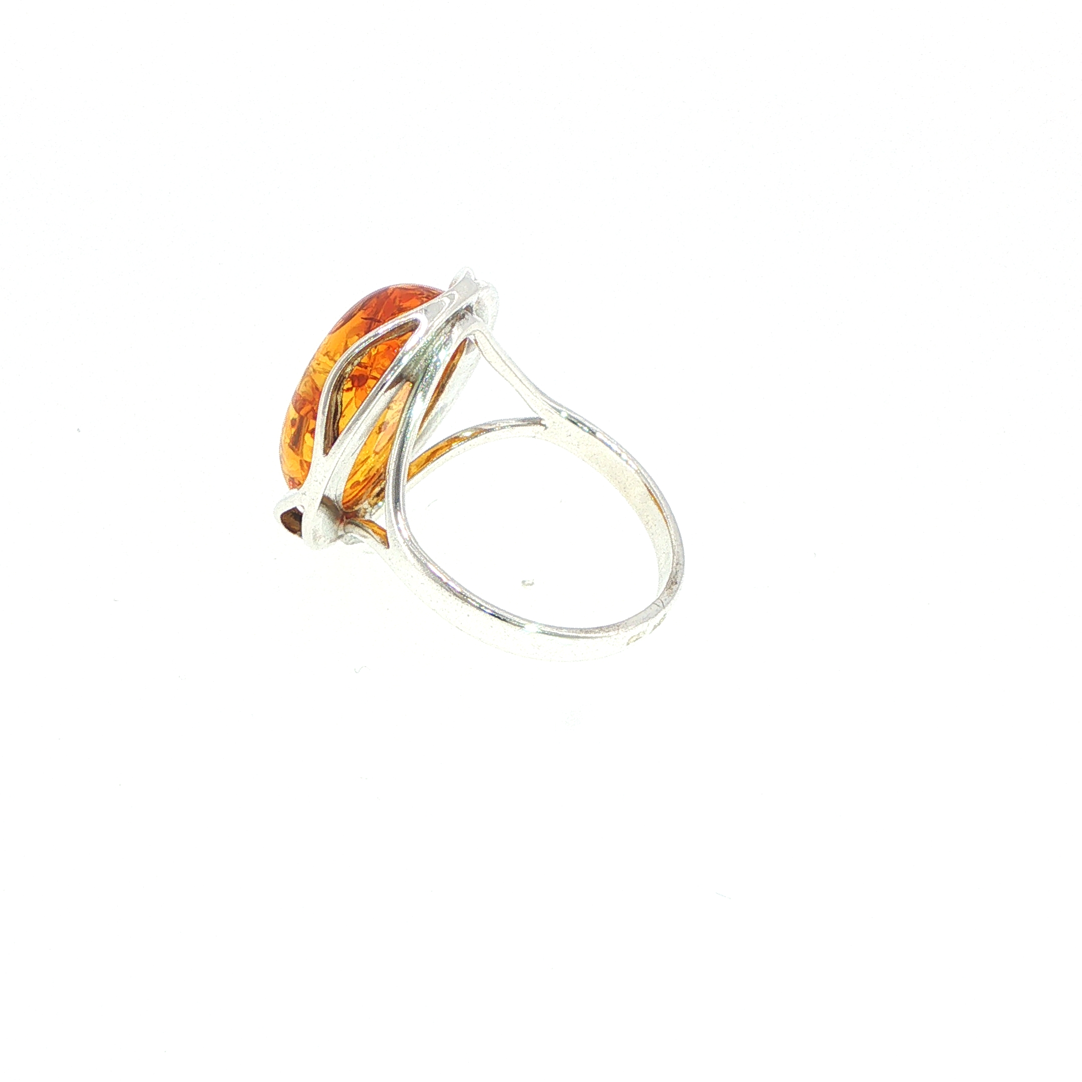 Oval Wave Cabochon Amber Cocktail Ring in Silver Medium - Image 9