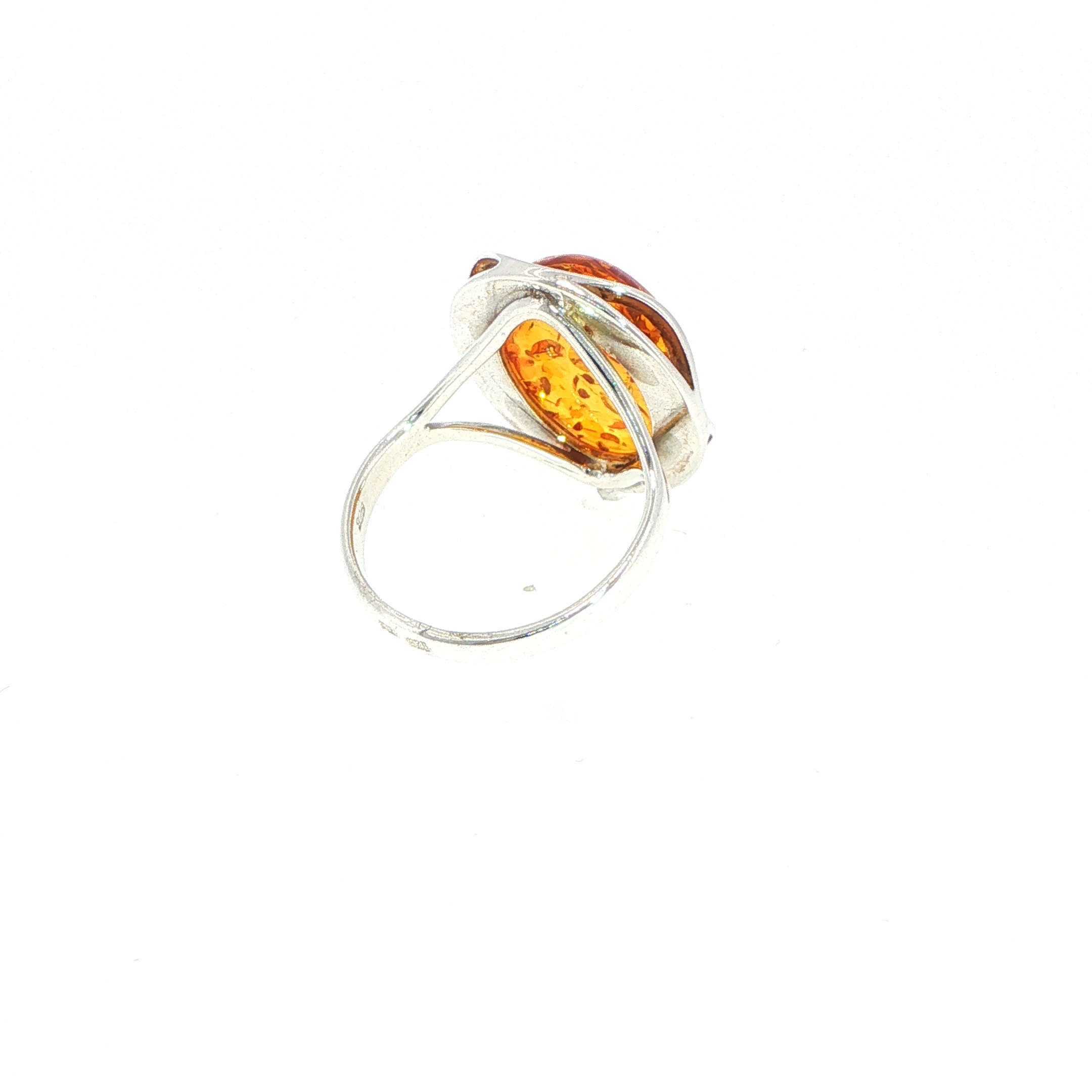 Oval Wave Cabochon Amber Cocktail Ring in Silver Medium - Image 12