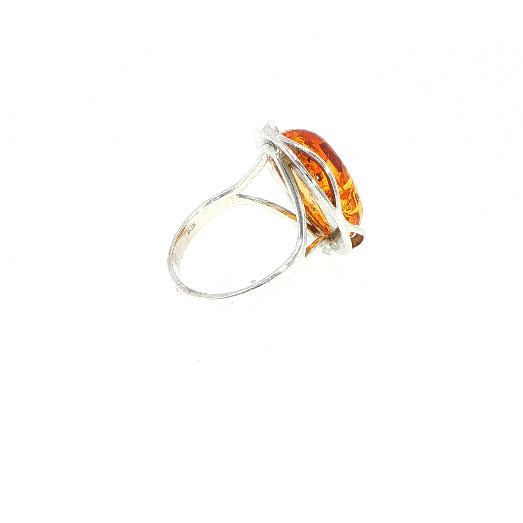 Oval Wave Cabochon Amber Cocktail Ring in Silver Medium - Image 13