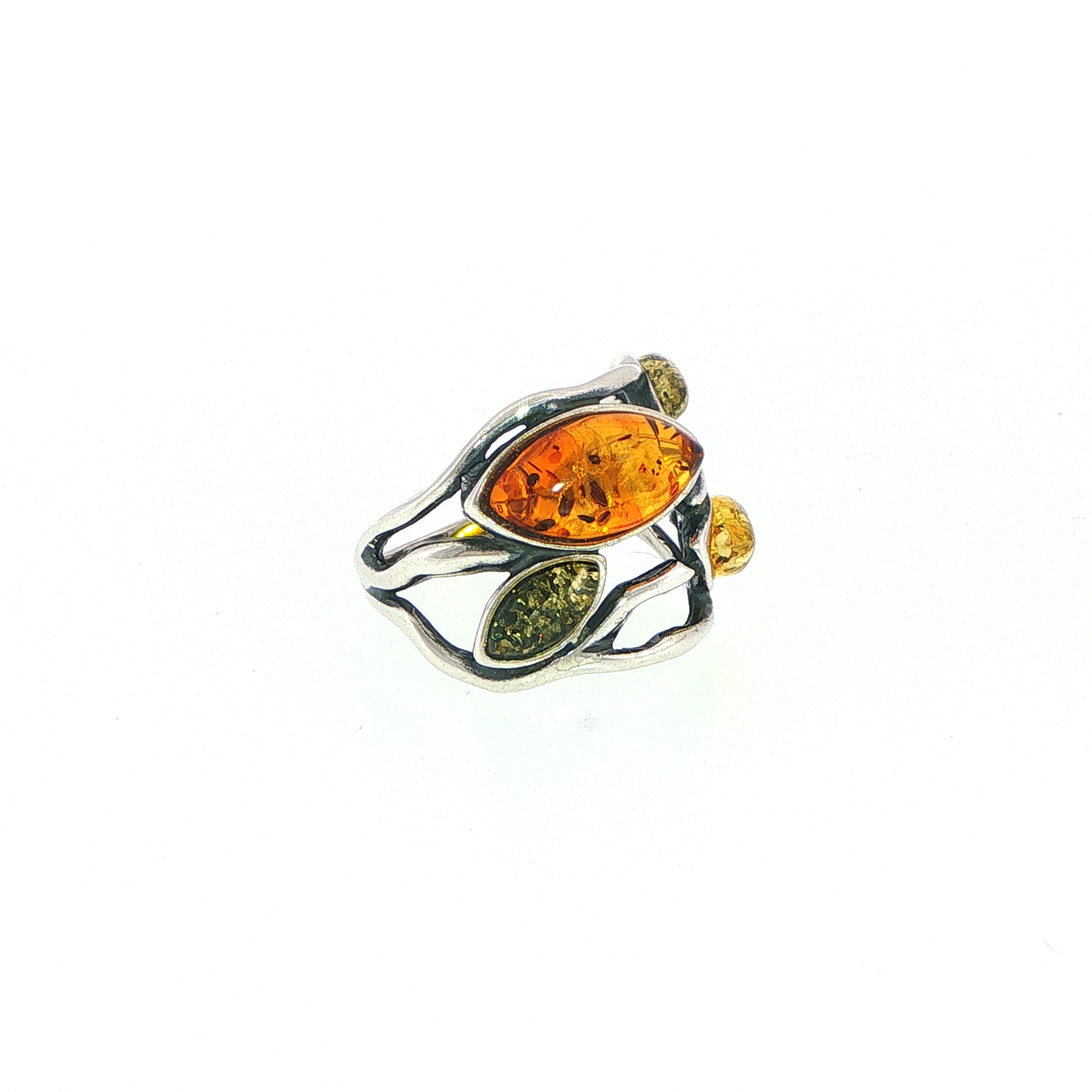 Multi-Colour Amber Organic Openwork Ring in Silver - Image 2