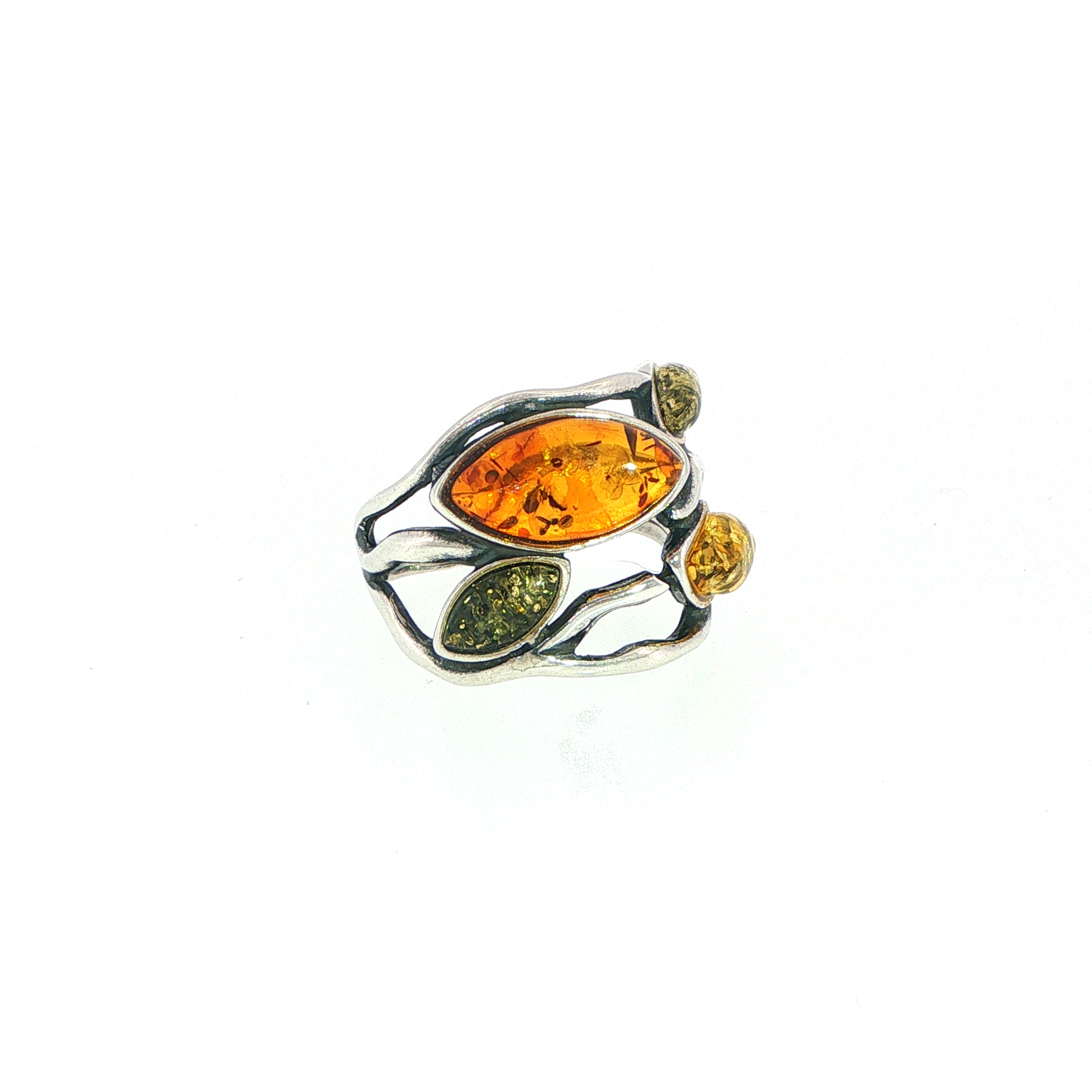 Multi-Colour Amber Organic Openwork Ring in Silver - Image 3