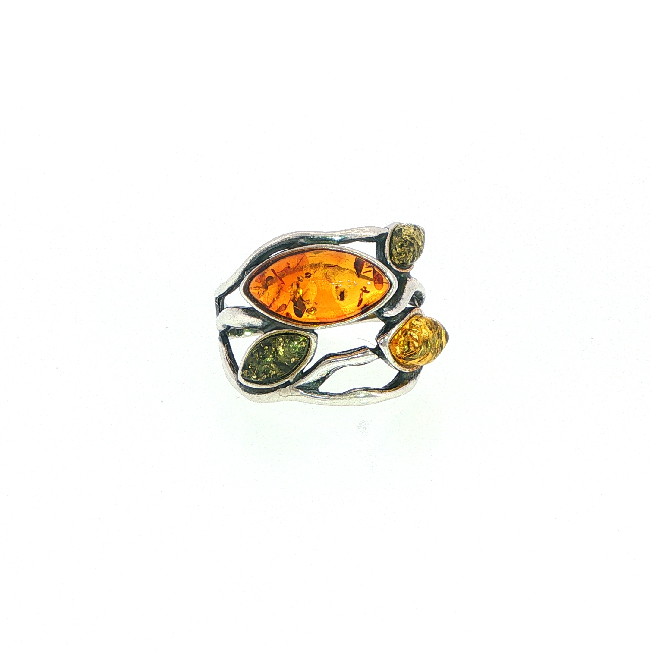 Multi-Colour Amber Organic Openwork Ring in Silver - Image 4