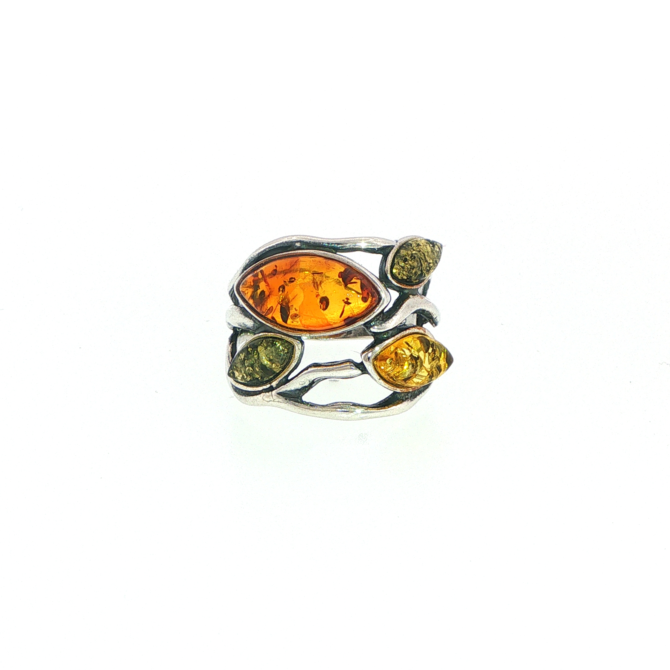 Multi-Colour Amber Organic Openwork Ring in Silver - Image 5