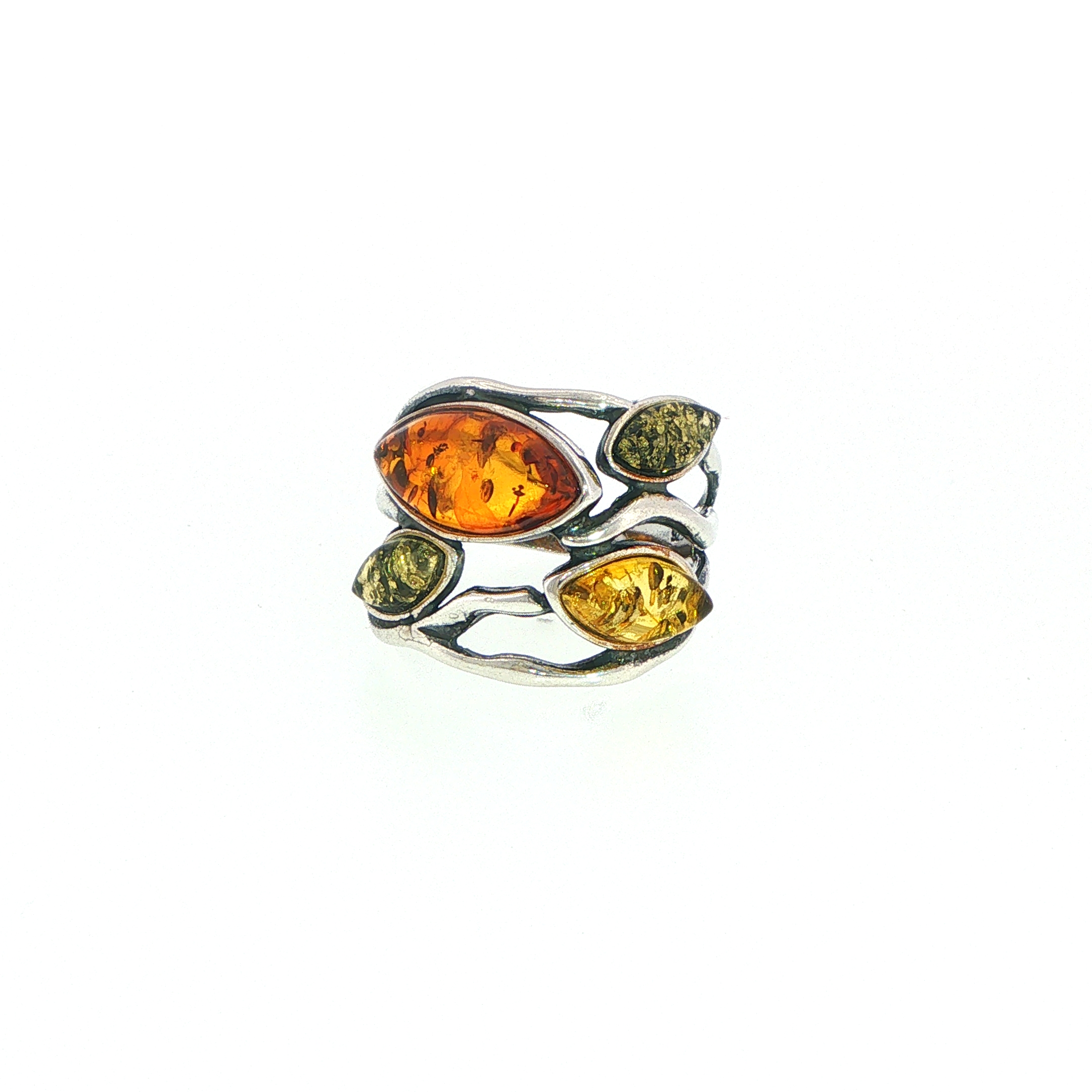 Multi-Colour Amber Organic Openwork Ring in Silver - Image 6