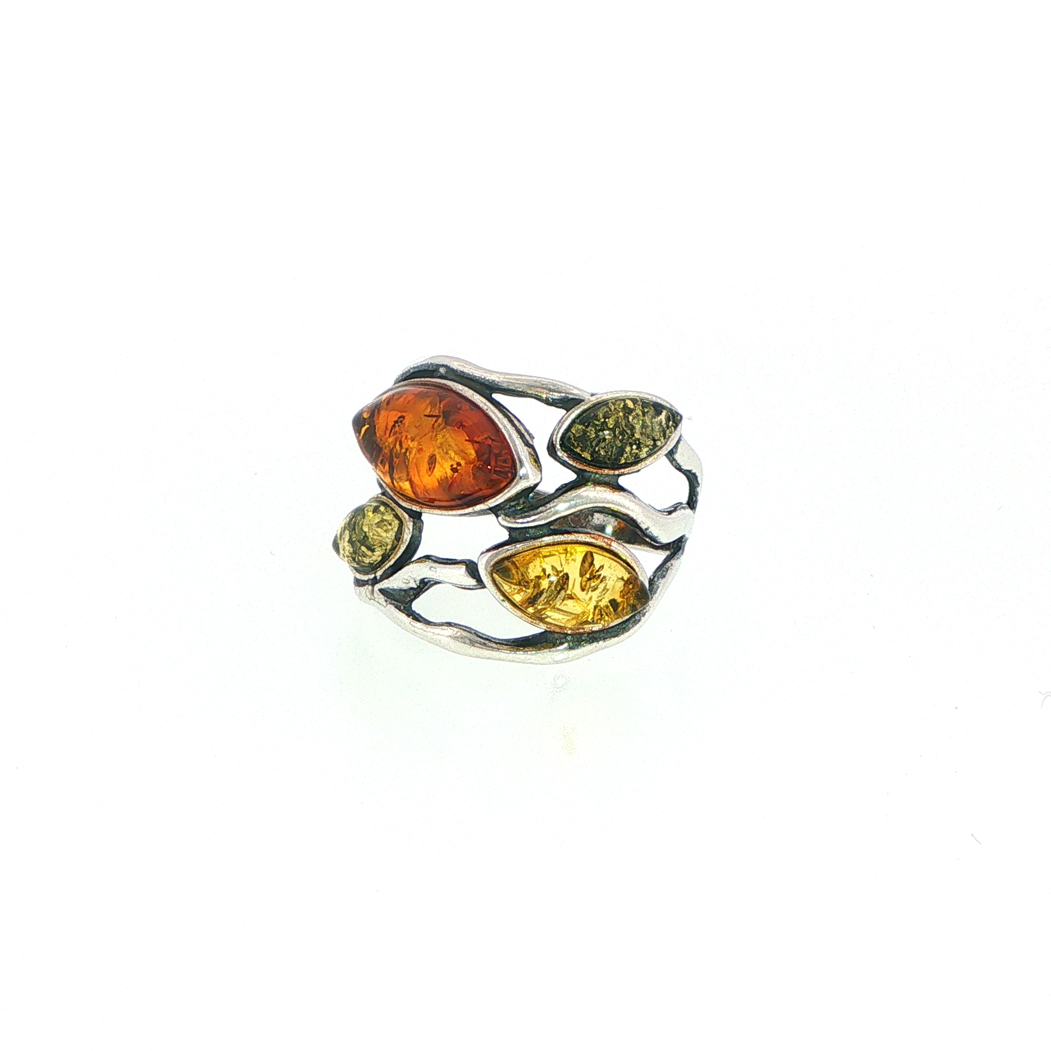 Multi-Colour Amber Organic Openwork Ring in Silver - Image 7