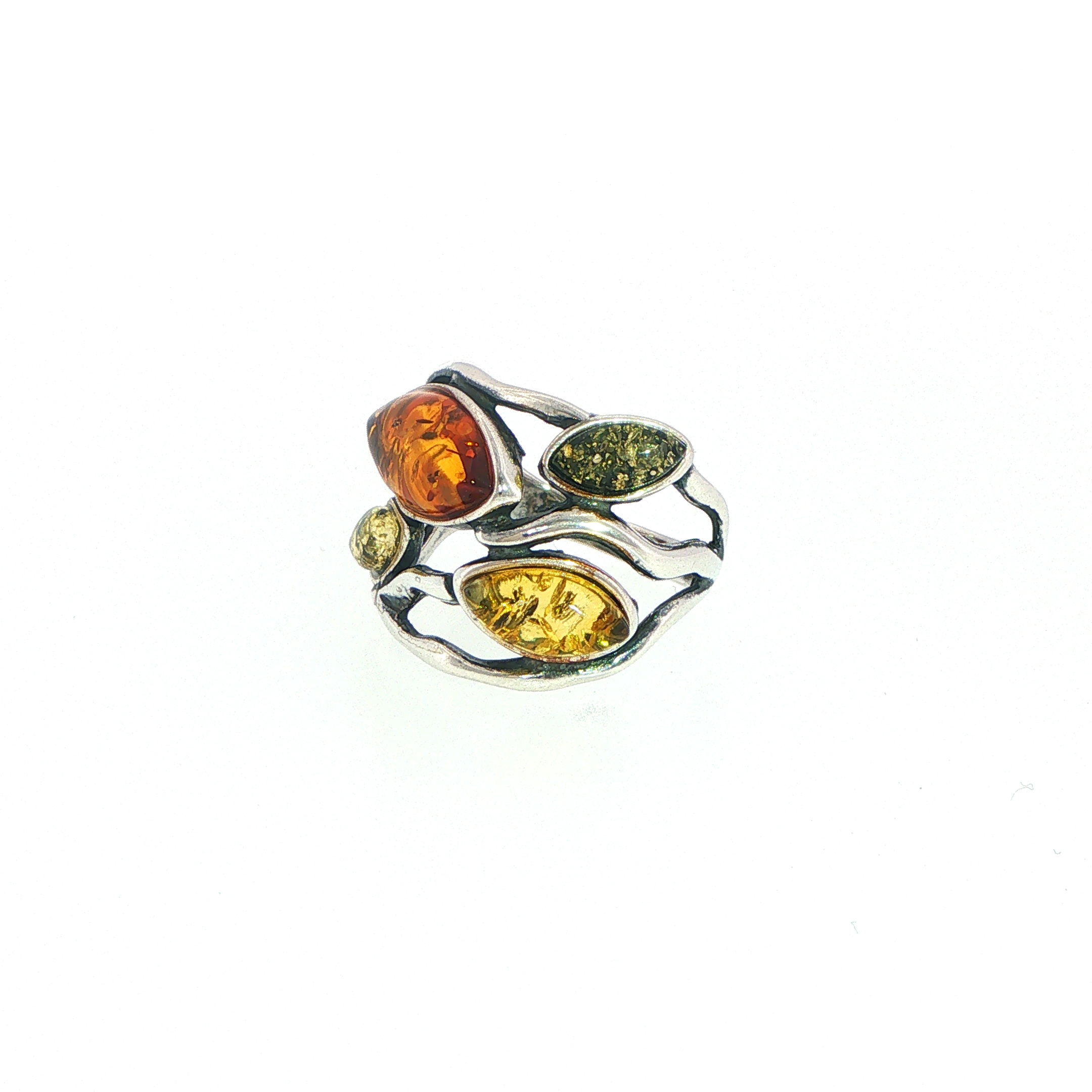 Multi-Colour Amber Organic Openwork Ring in Silver - Image 8