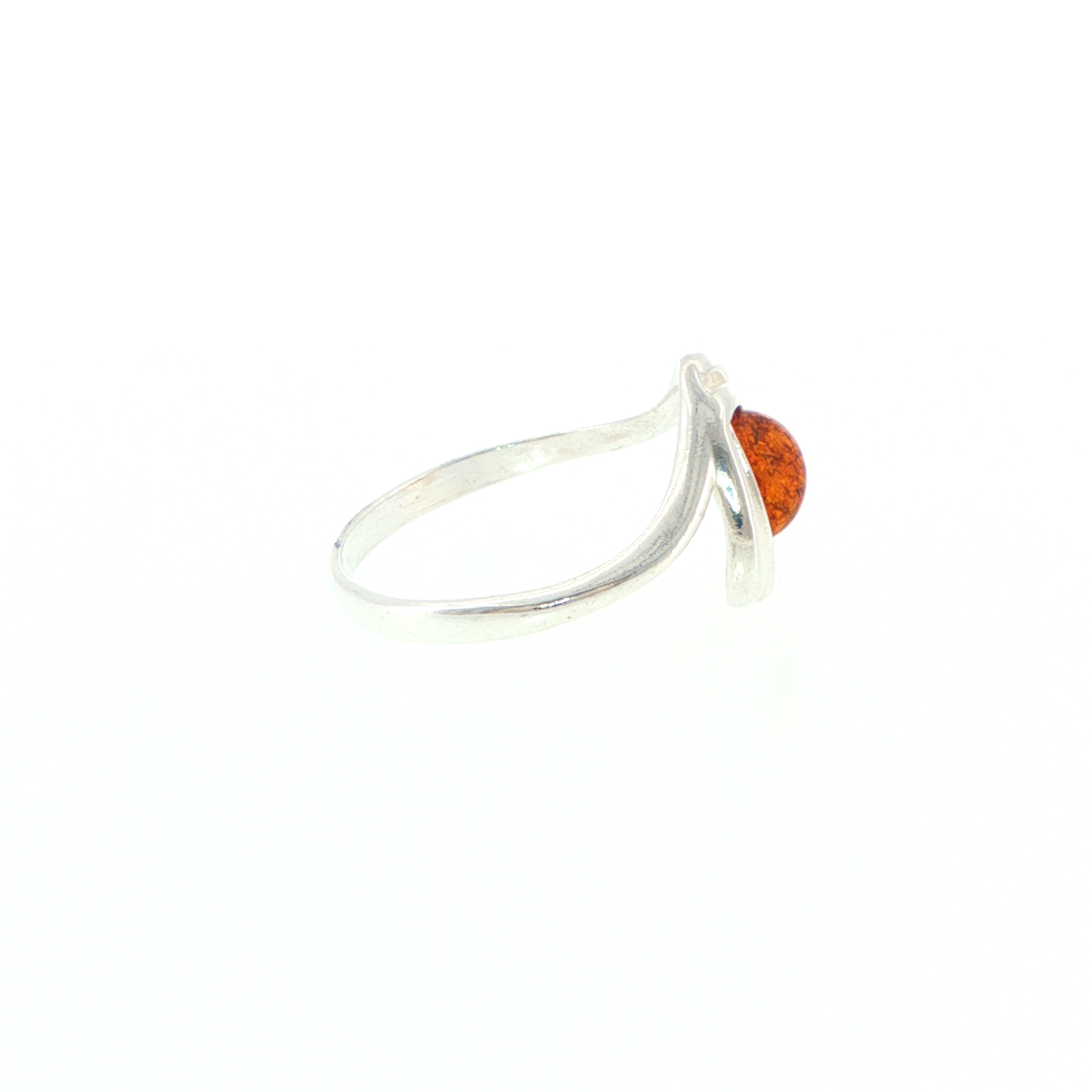Contemporary Triangular Openwork Amber Ring in Silver - Image 2