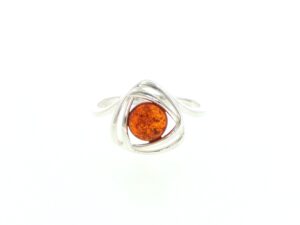 Contemporary Triangular Openwork Amber Ring in Silver