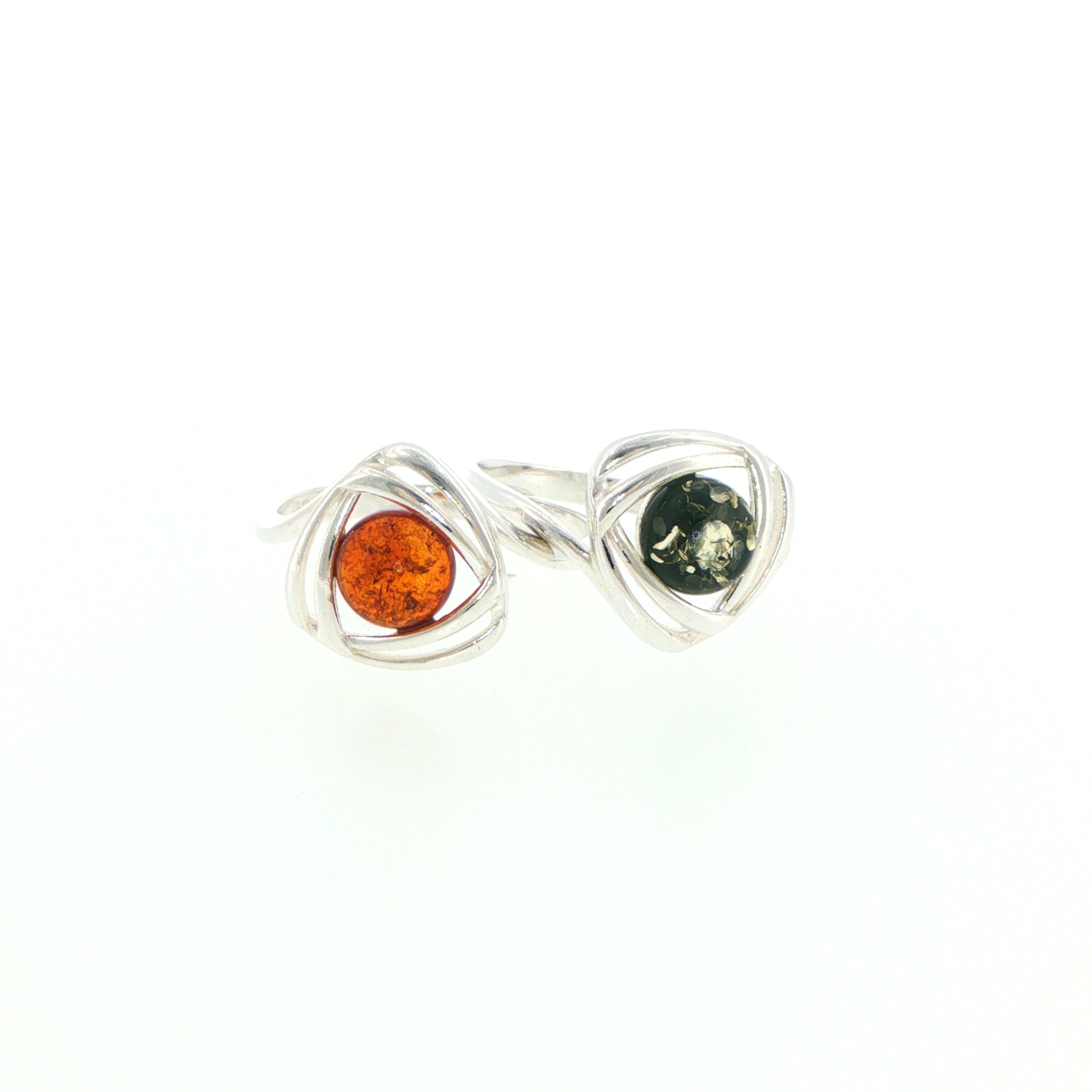 Contemporary Triangular Openwork Amber Ring in Silver - Image 12