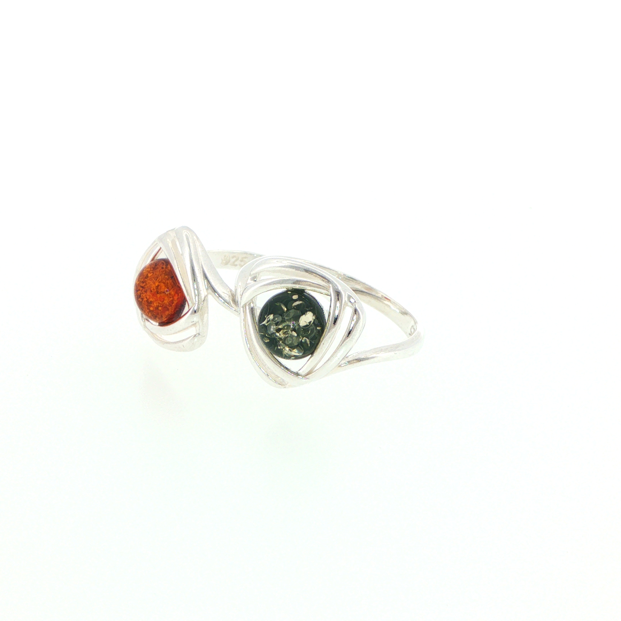 Contemporary Triangular Openwork Amber Ring in Silver - Image 13