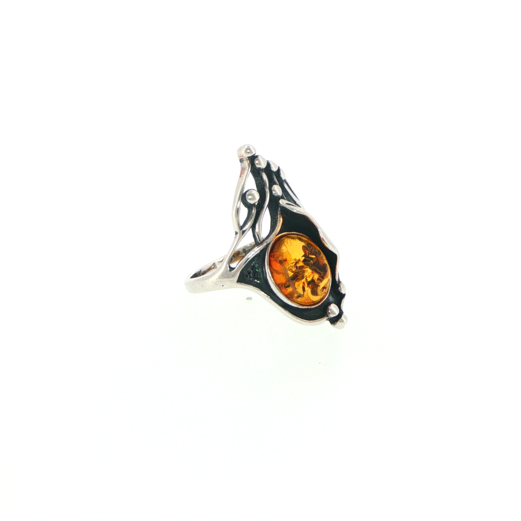 Organic Silver and Orange Amber Cocktail Ring - Image 2