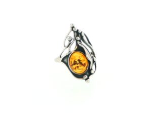 Organic Silver and Orange Amber Cocktail Ring