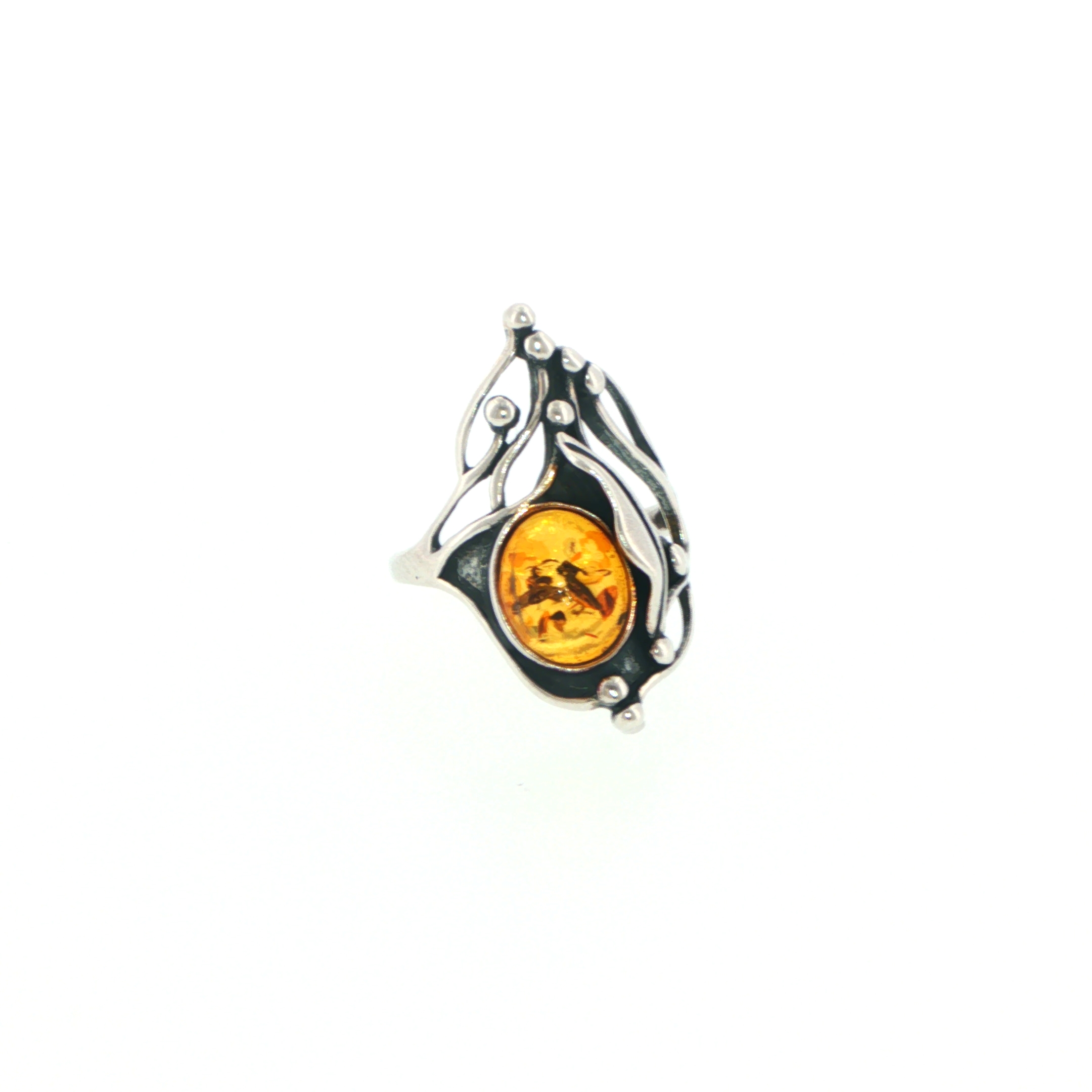 Organic Silver and Orange Amber Cocktail Ring