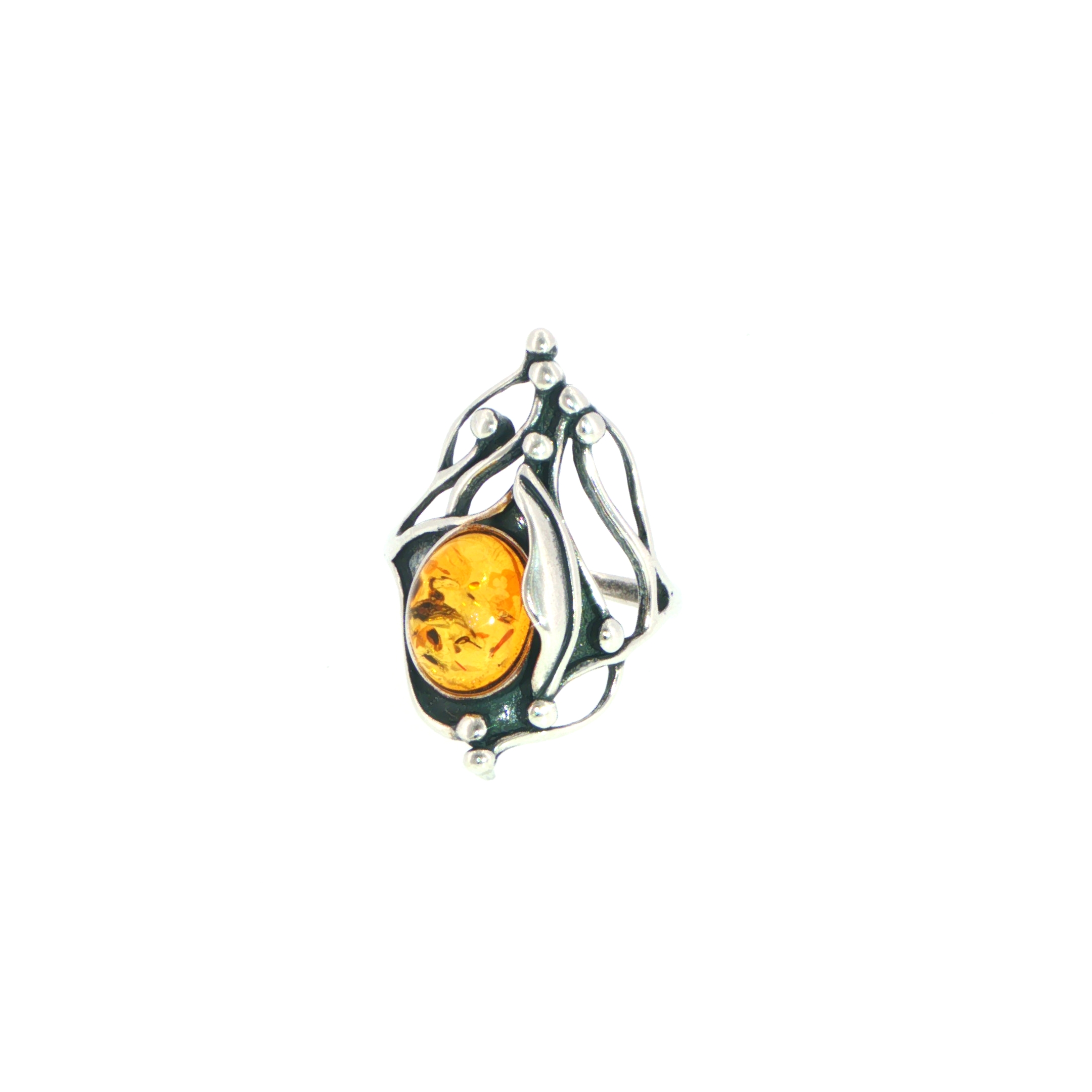 Organic Silver and Orange Amber Cocktail Ring - Image 6