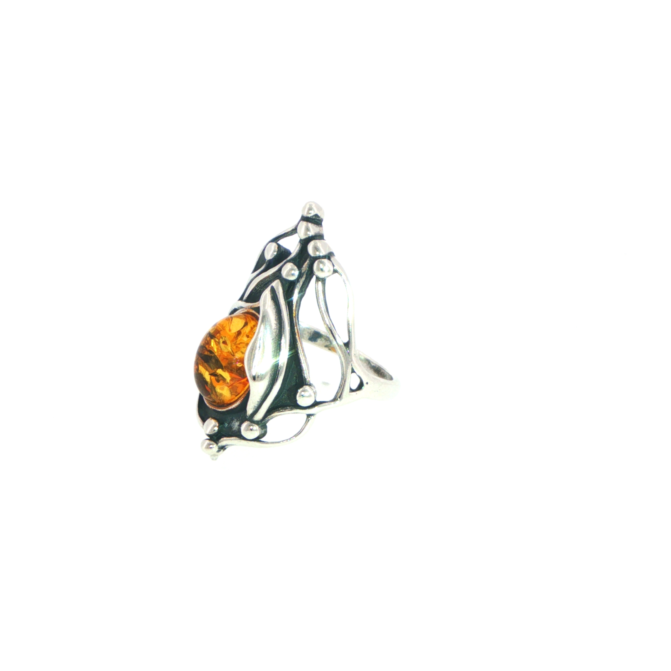 Organic Silver and Orange Amber Cocktail Ring - Image 8