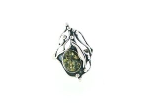 Organic Silver and Green Amber Cocktail Ring