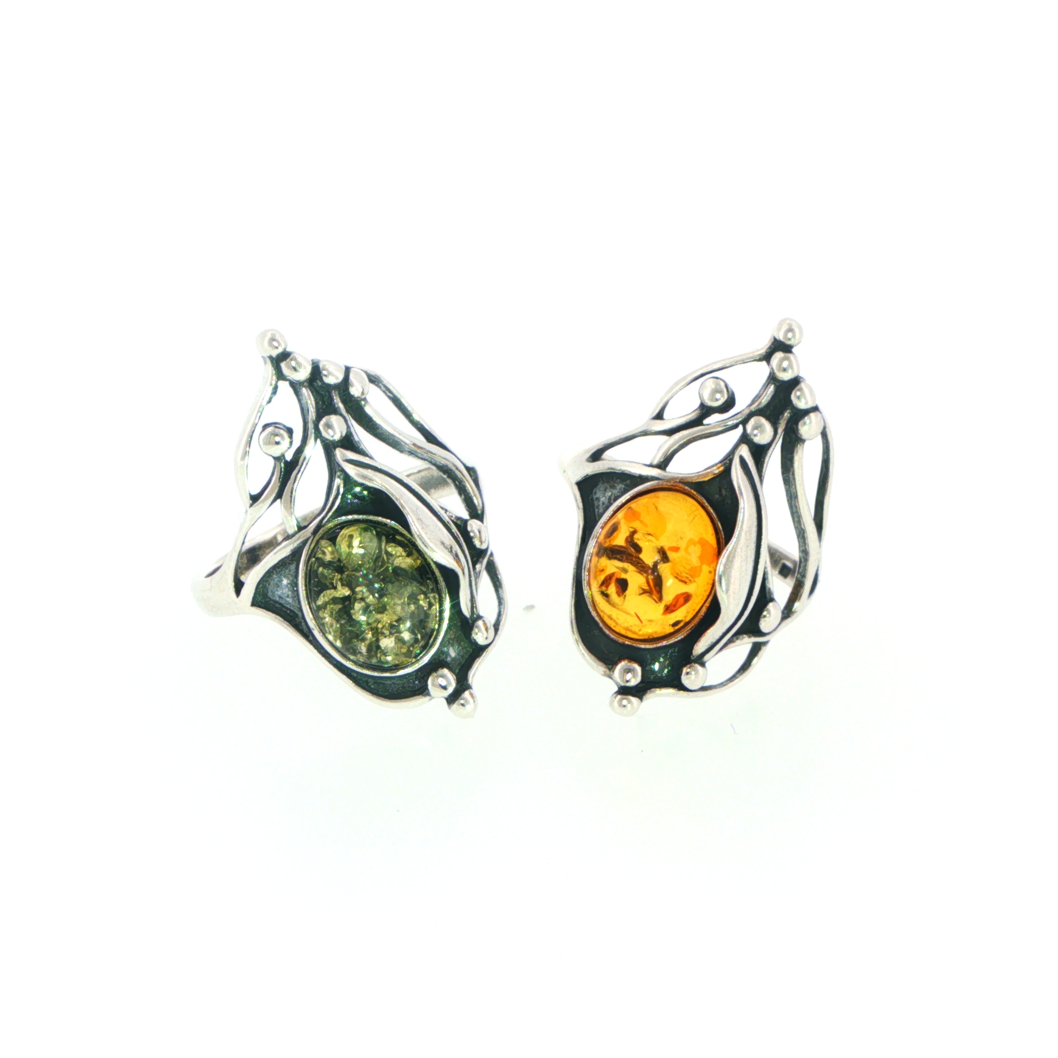 Organic Silver and Orange Amber Cocktail Ring - Image 9
