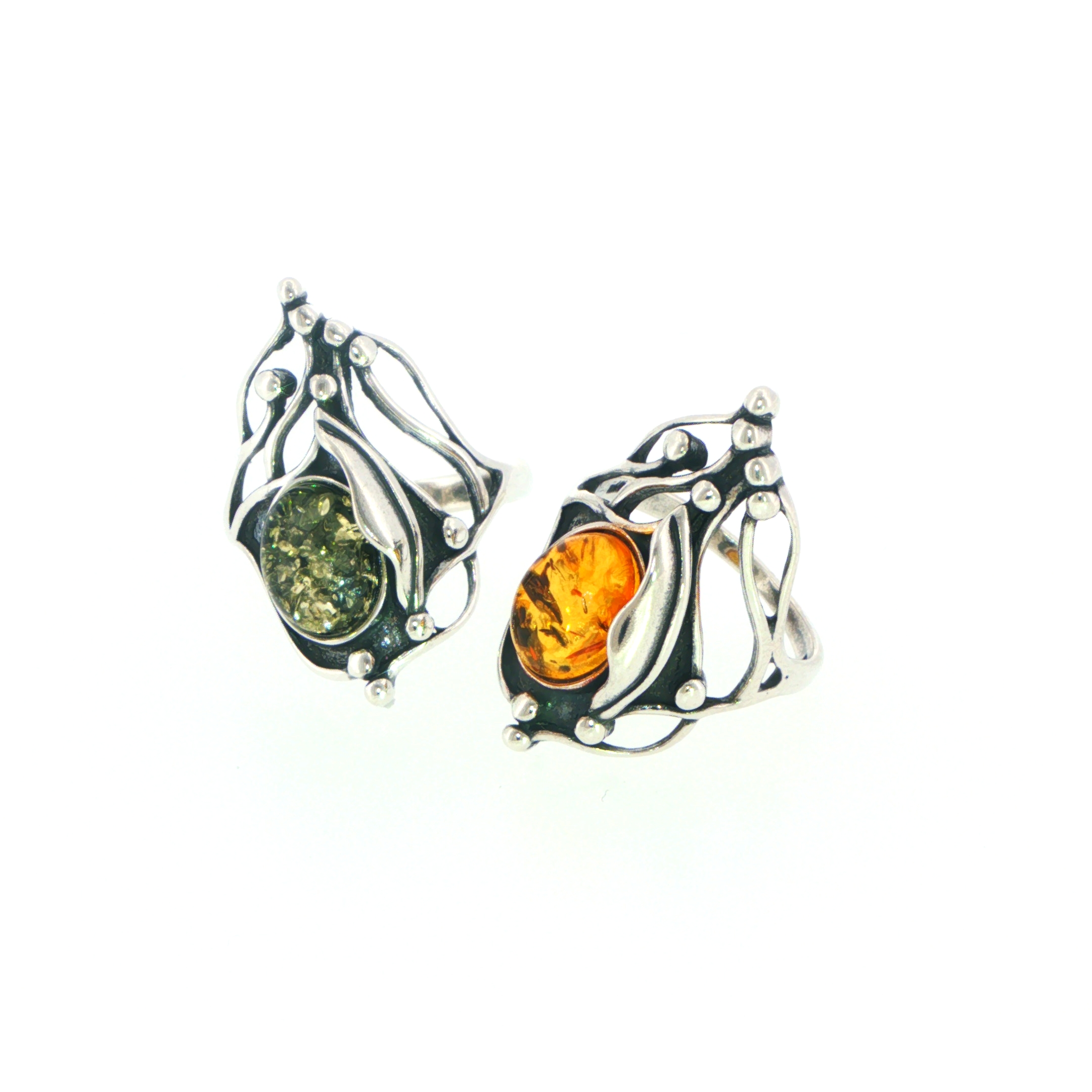 Organic Silver and Orange Amber Cocktail Ring - Image 10
