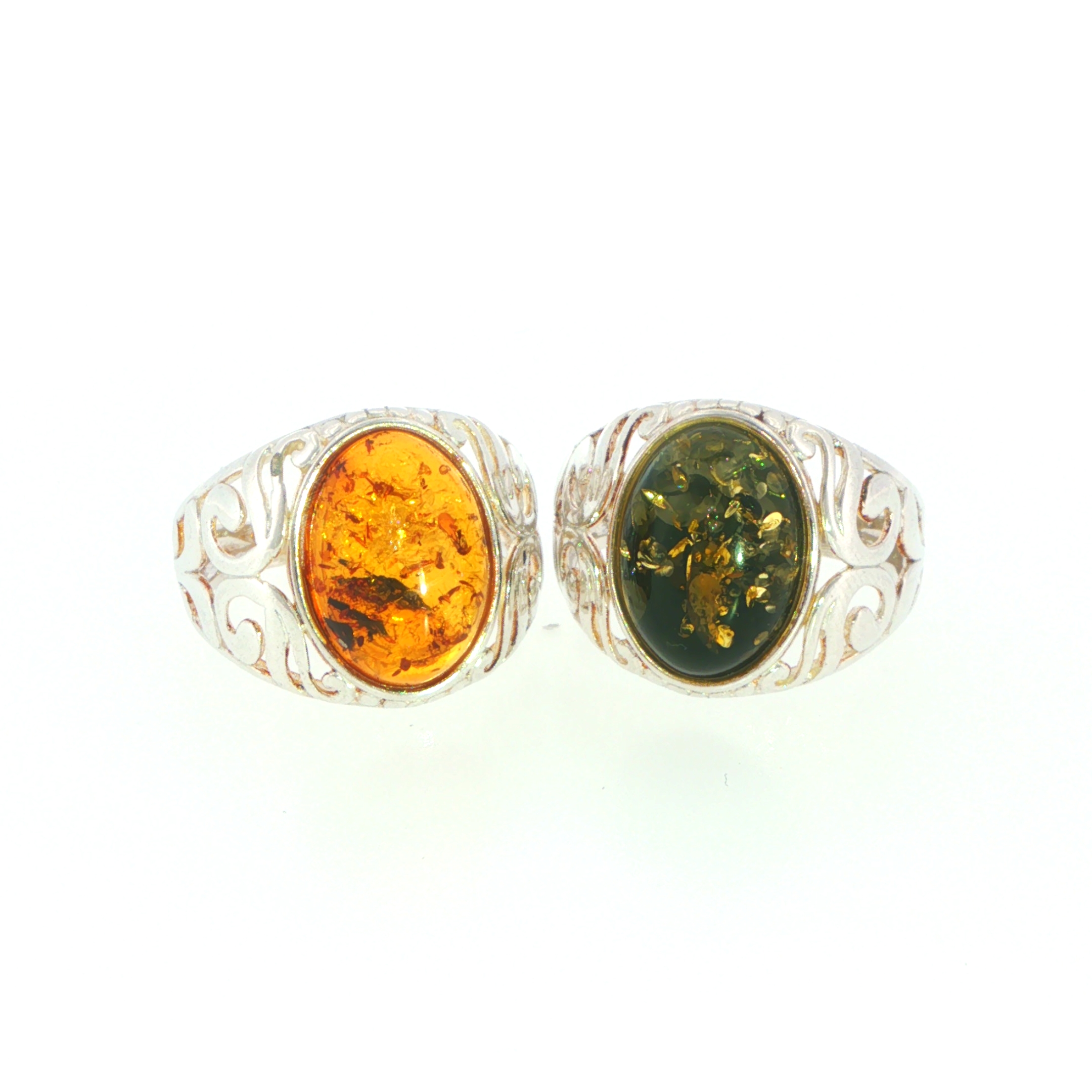 Openwork Swirling Signet Ring with Oval Orange Amber in Silver - Image 8
