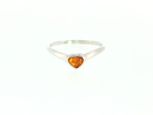 Heart-Shaped Amber Solitaire Ring in Silver