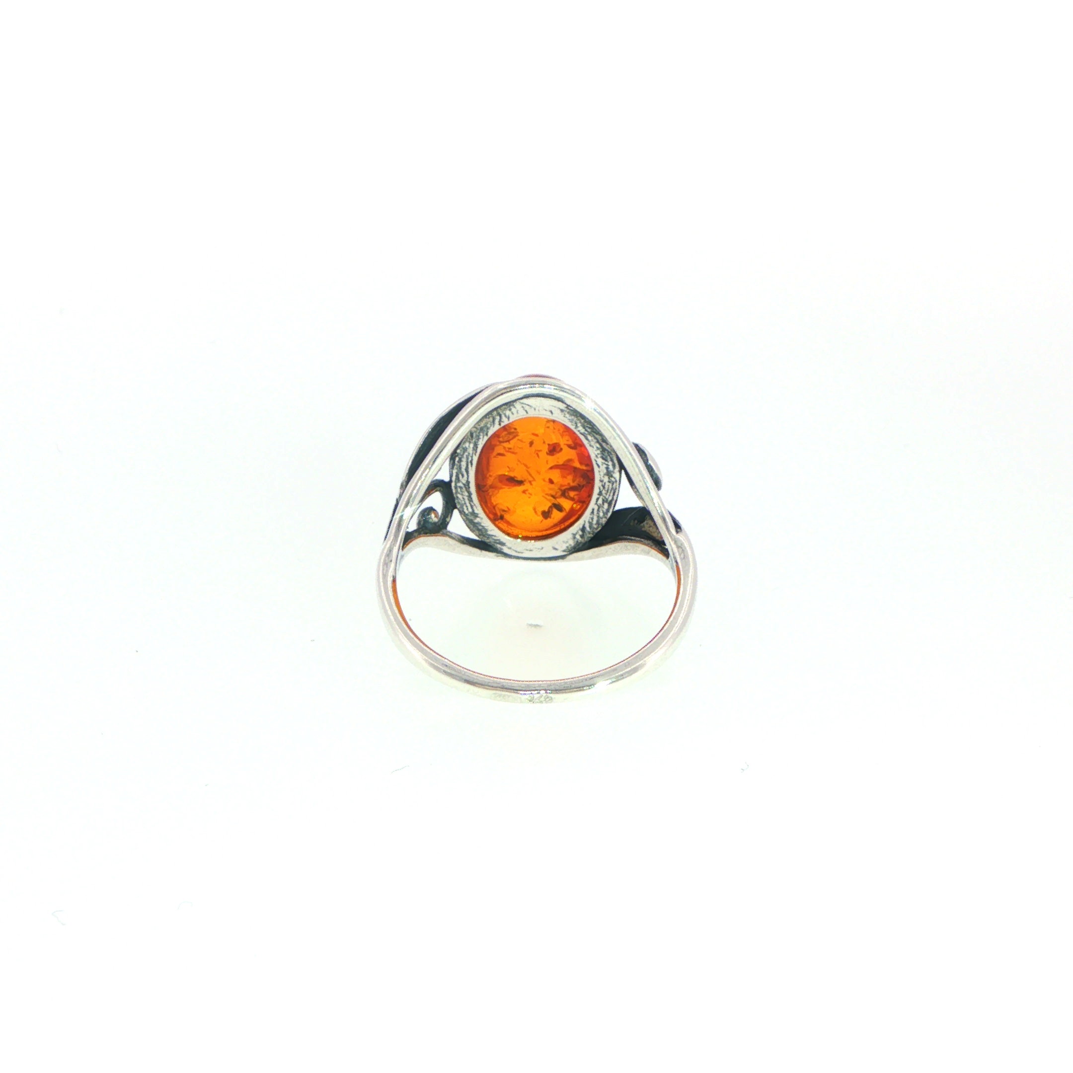 Silver Oval Amber Solitaire Ring with Decorative Band - Image 10