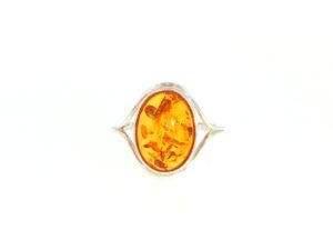 Silver Split Shank Oval Amber Solitaire Ring Medium