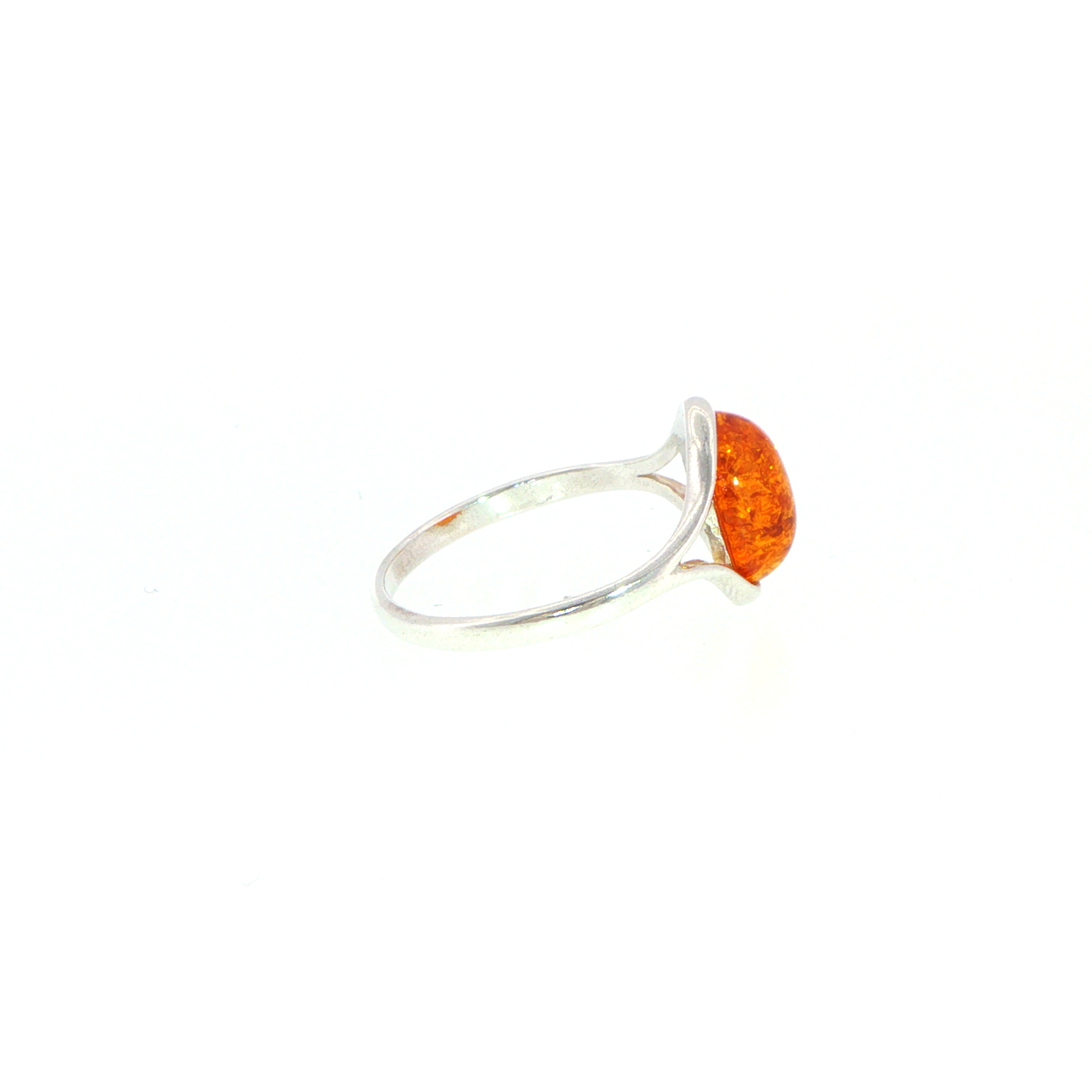 Silver Split Shank Oval Amber Solitaire Ring Small - Image 2