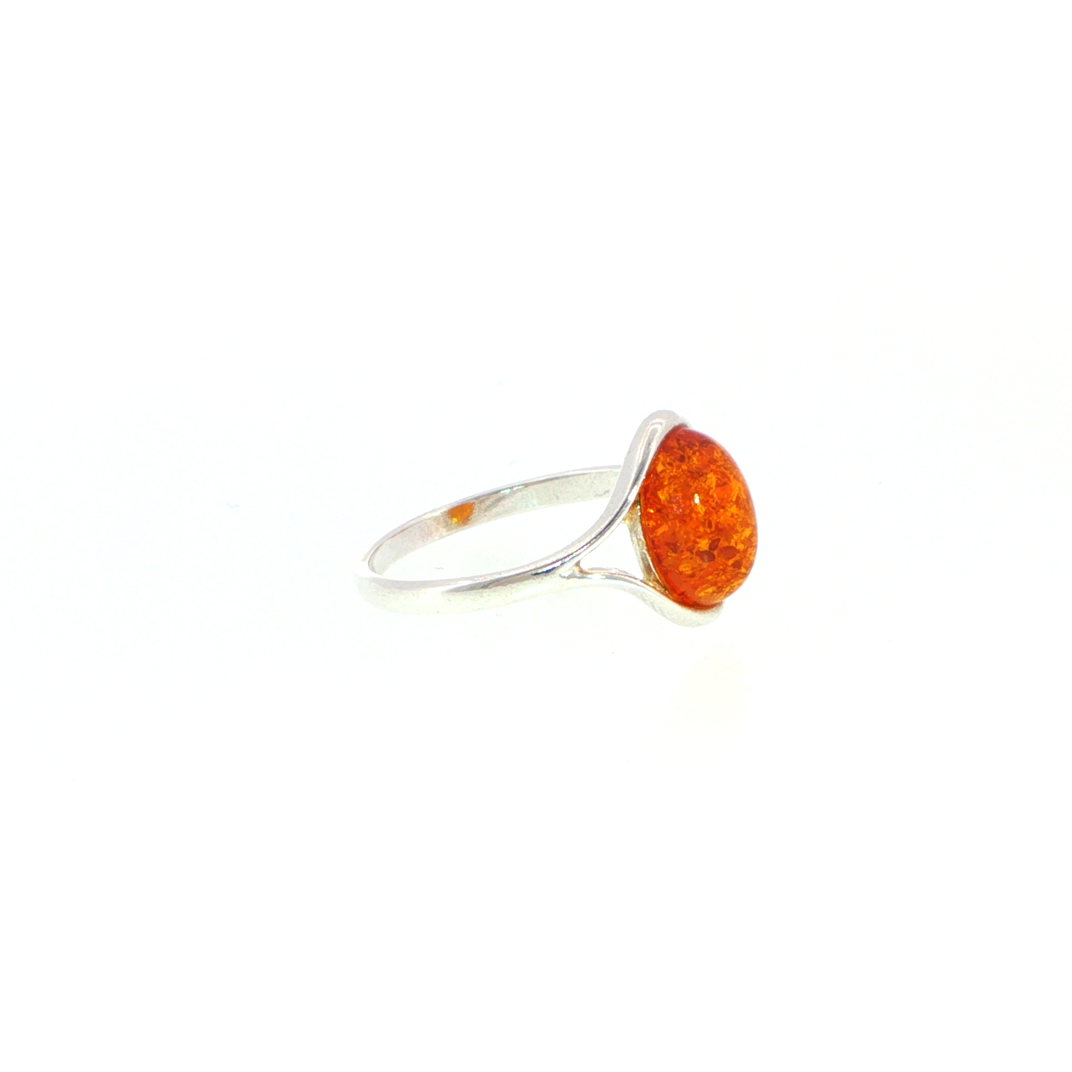Silver Split Shank Oval Amber Solitaire Ring Small - Image 3