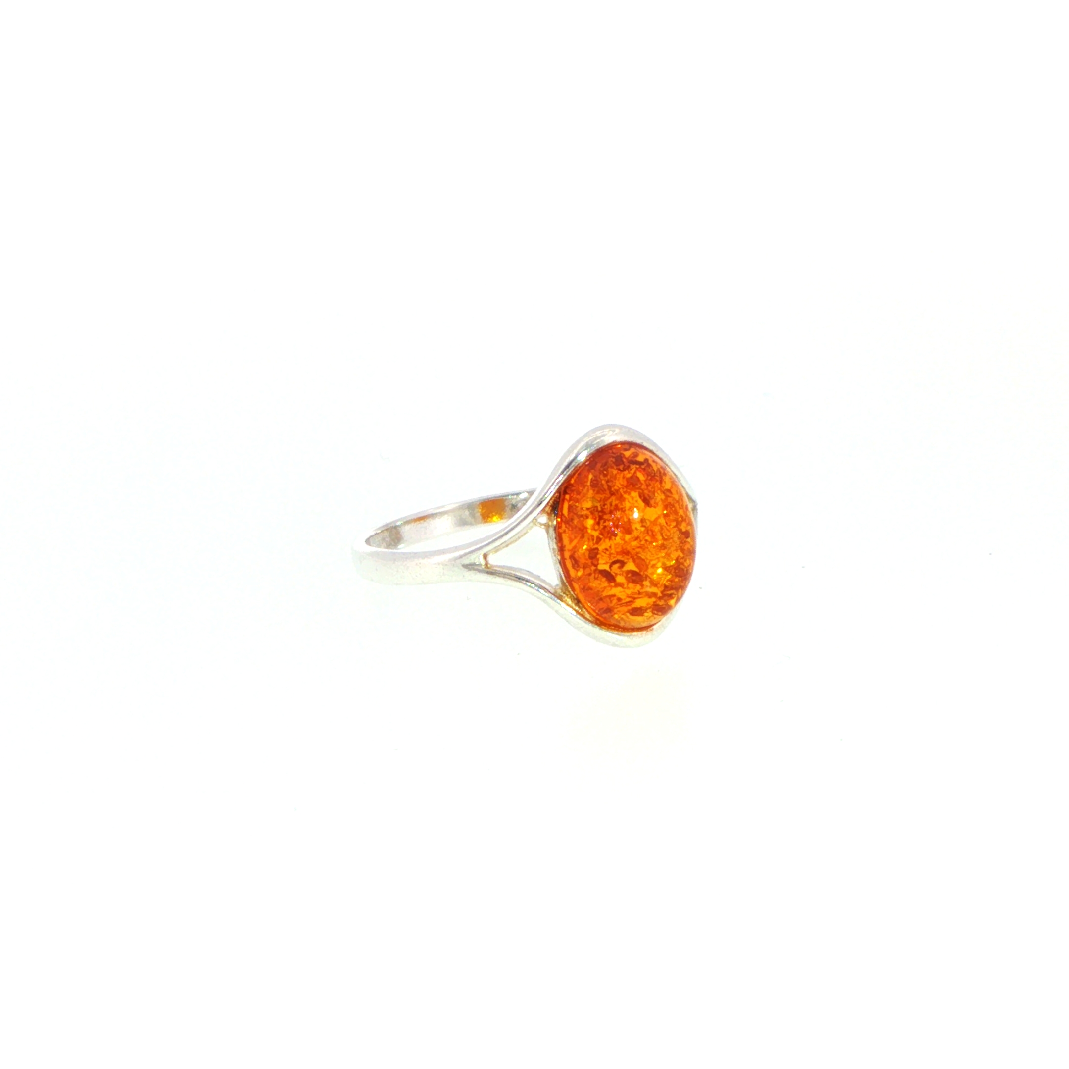 Silver Split Shank Oval Amber Solitaire Ring Small - Image 4