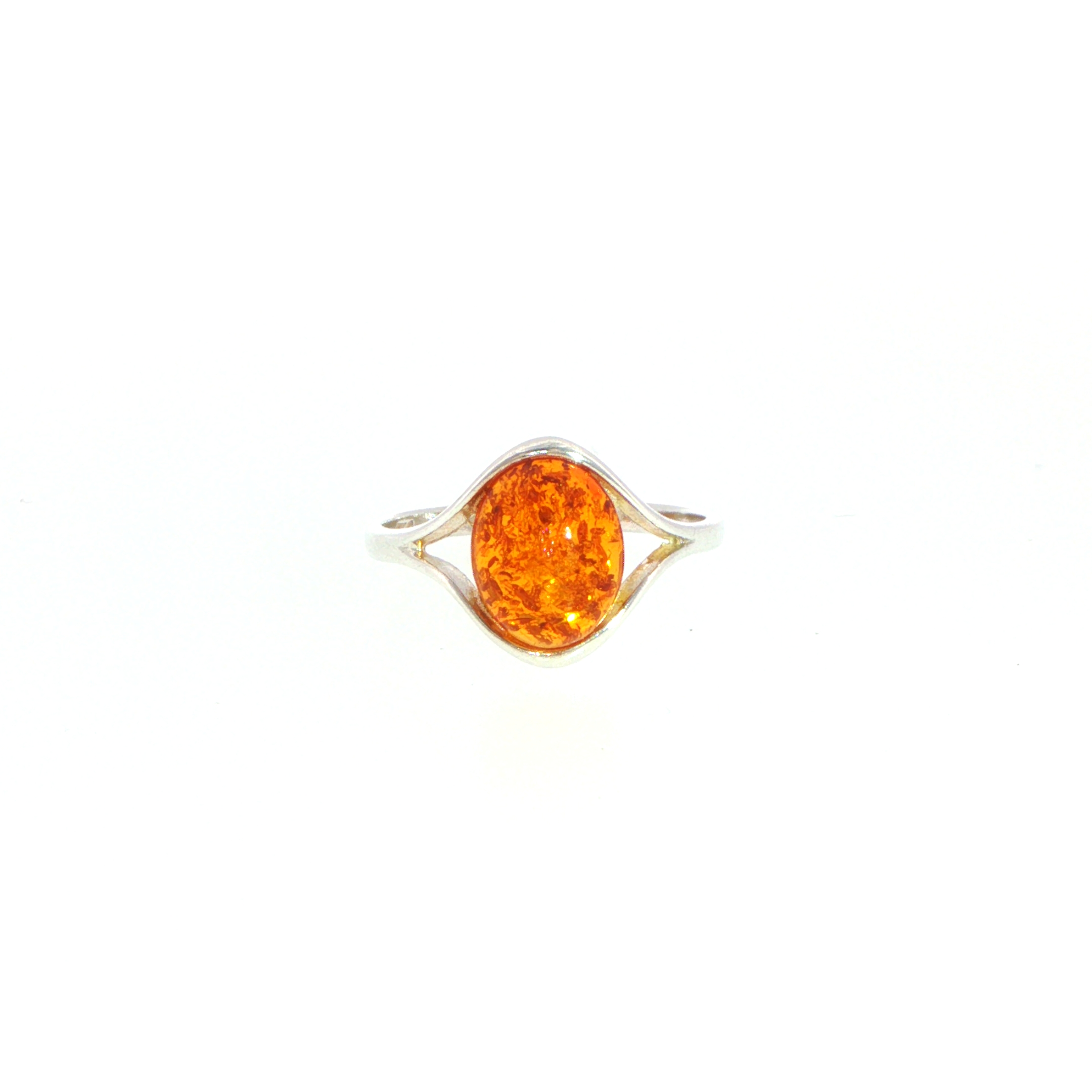 Silver Split Shank Oval Amber Solitaire Ring Small