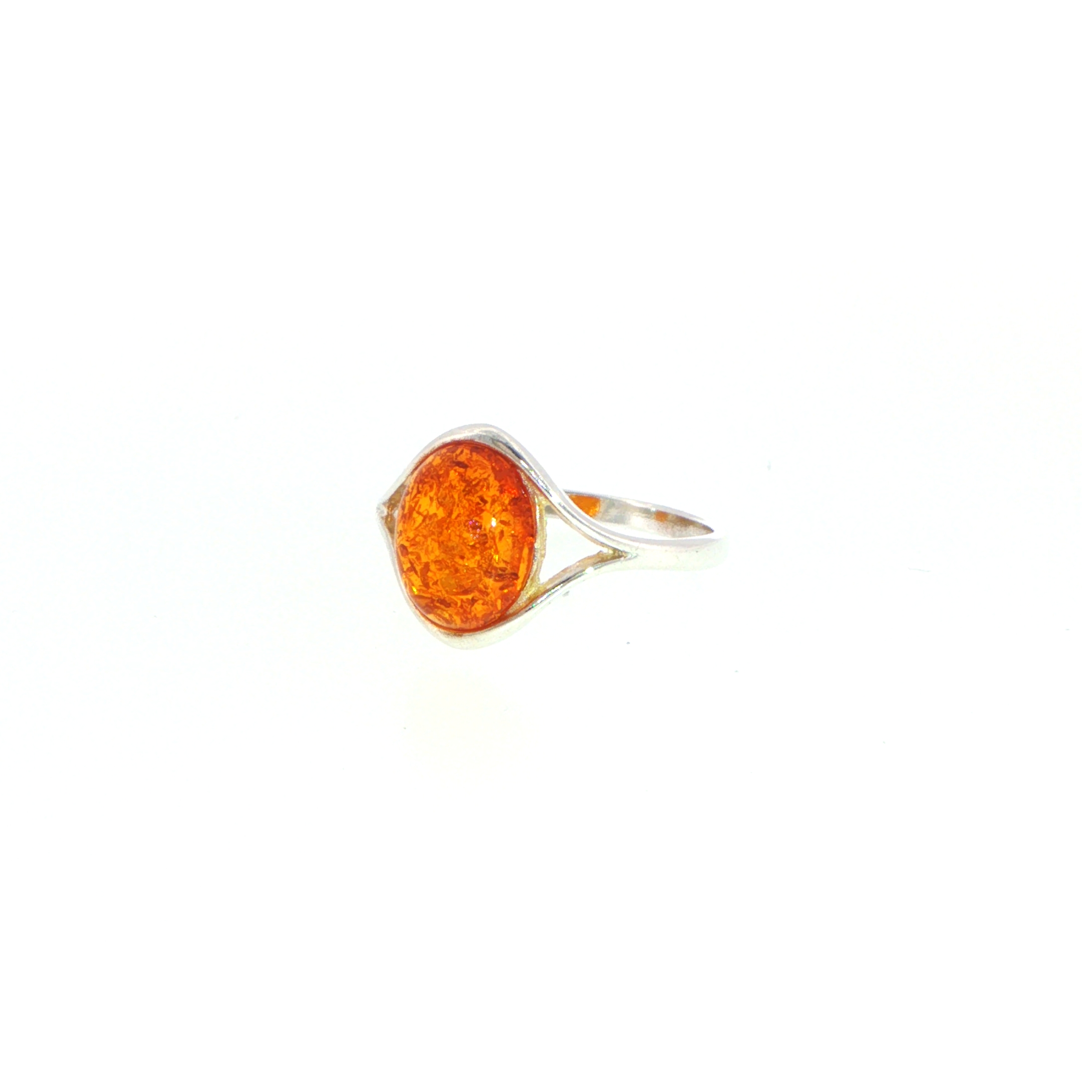 Silver Split Shank Oval Amber Solitaire Ring Small - Image 6