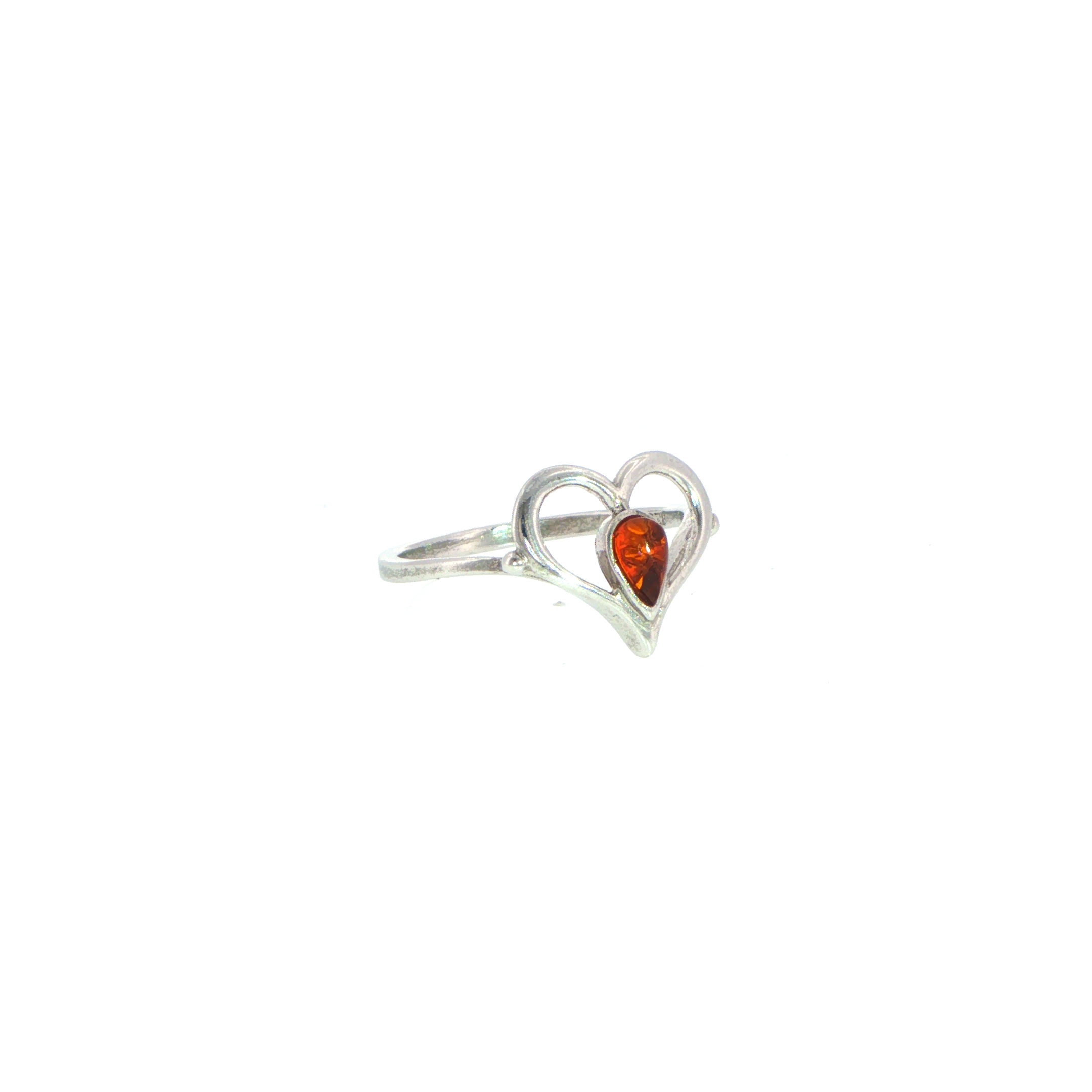 Pear-Shaped Amber Open Heart Ring in Silver - Image 2