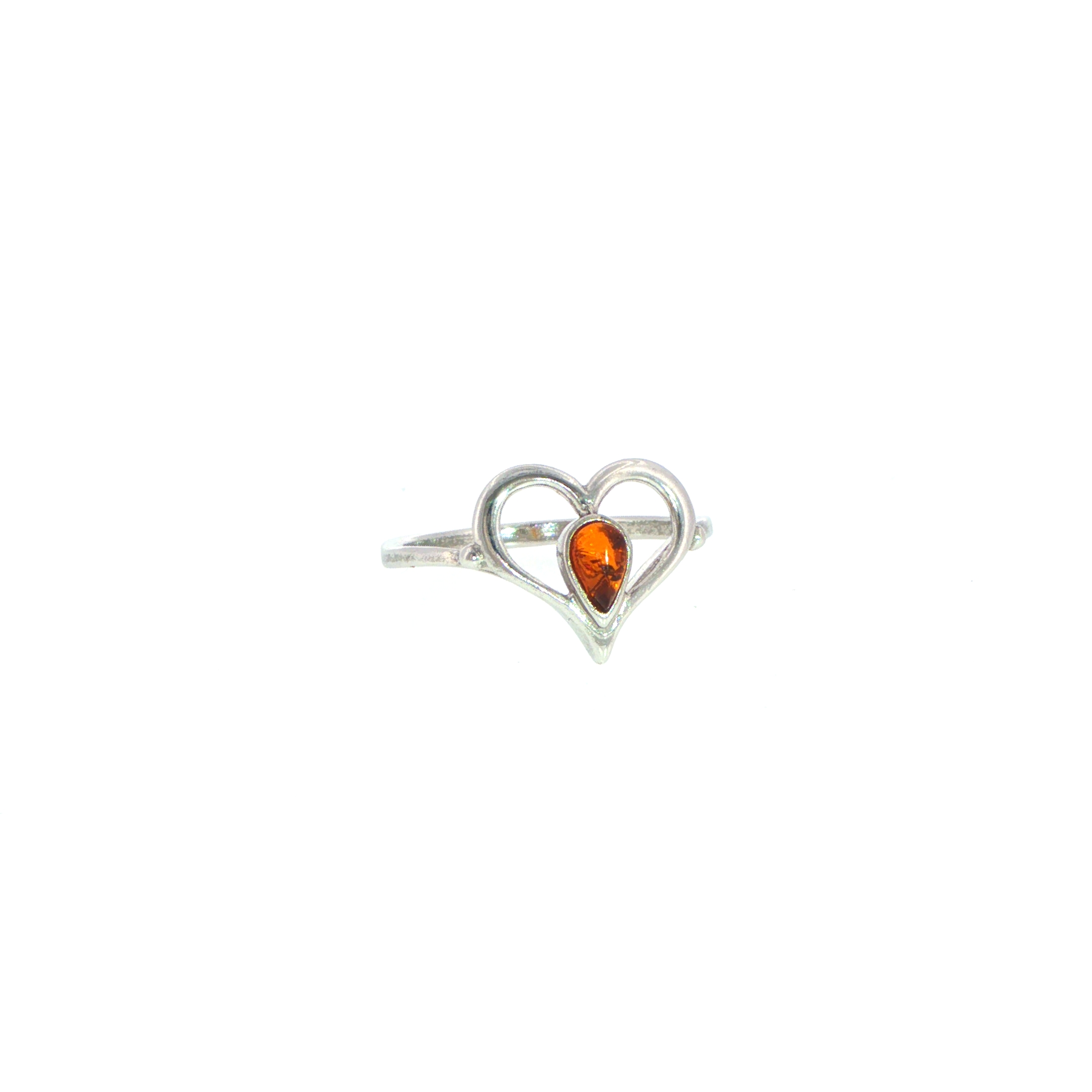 Pear-Shaped Amber Open Heart Ring in Silver - Image 3