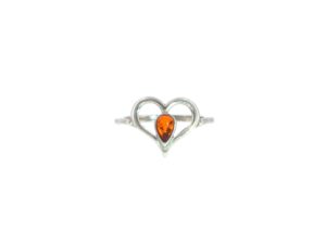 Pear-Shaped Amber Open Heart Ring in Silver
