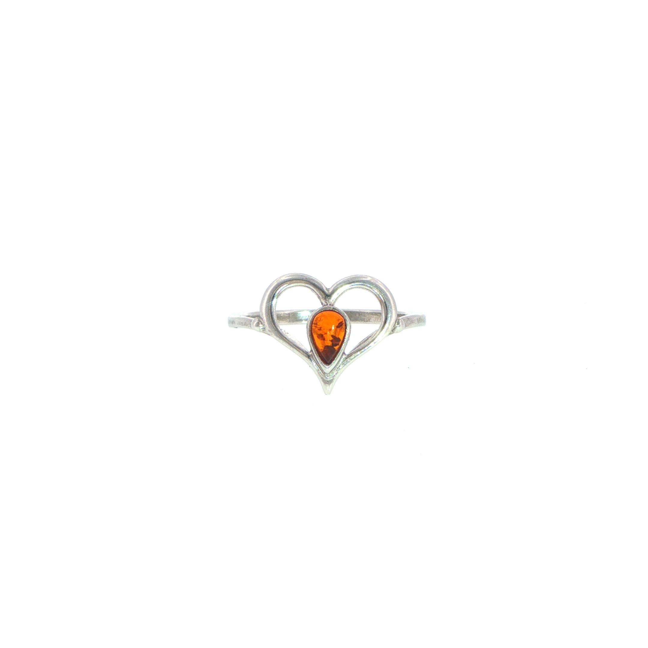 Pear-Shaped Amber Open Heart Ring in Silver