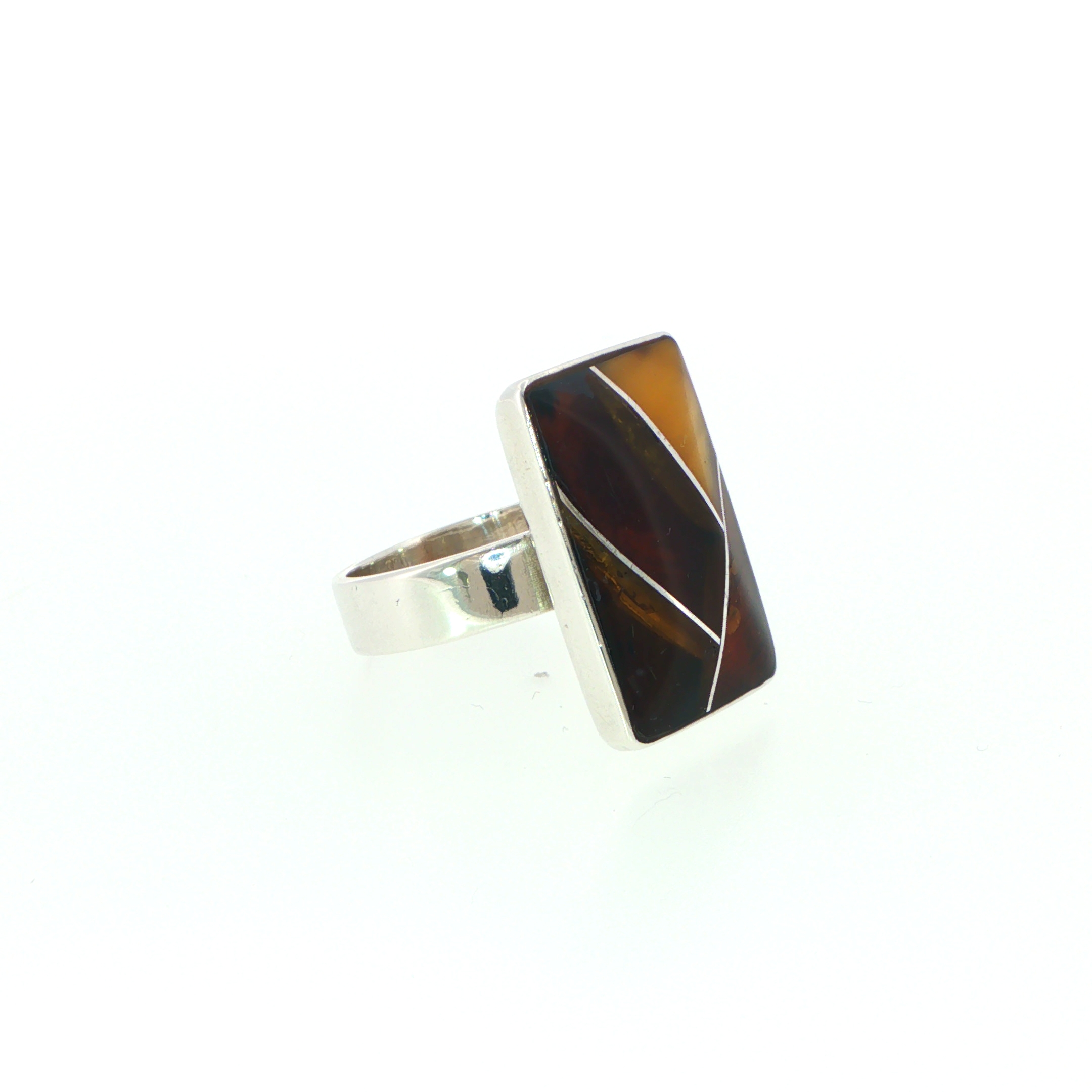 Geometric Amber Inlay Silver Signet Ring - Image 2