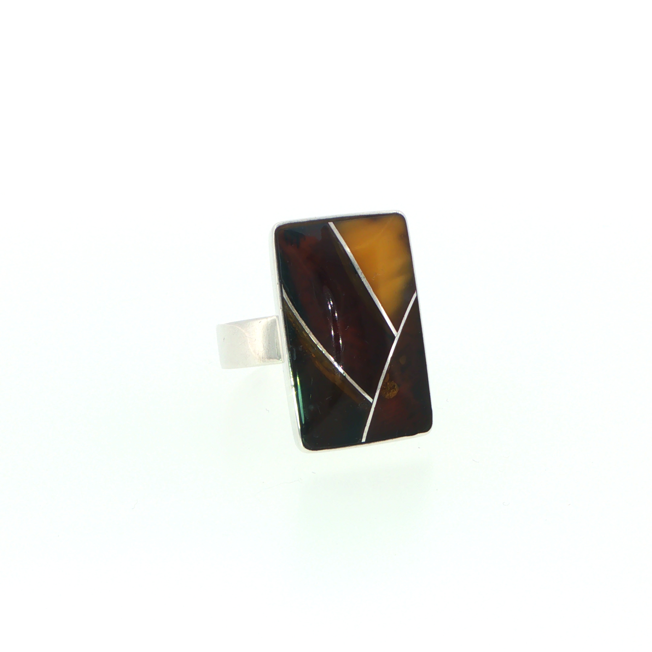 Geometric Amber Inlay Silver Signet Ring - Image 4