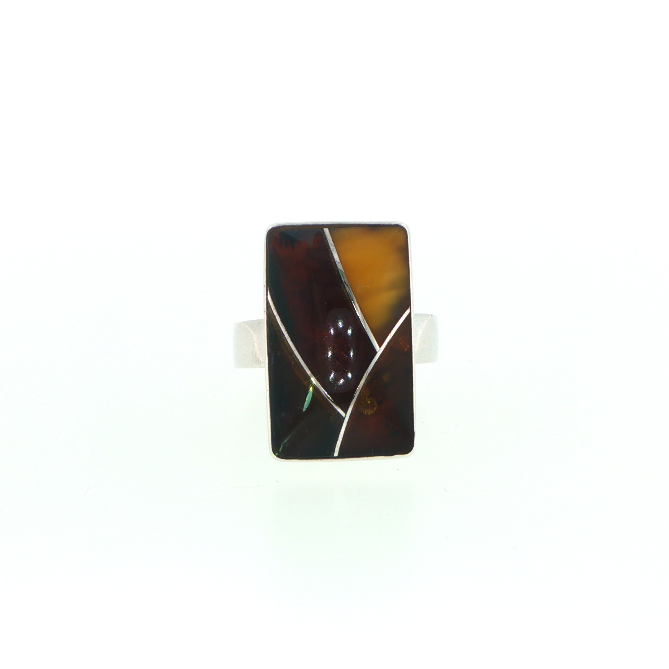 Geometric Amber Inlay Silver Signet Ring