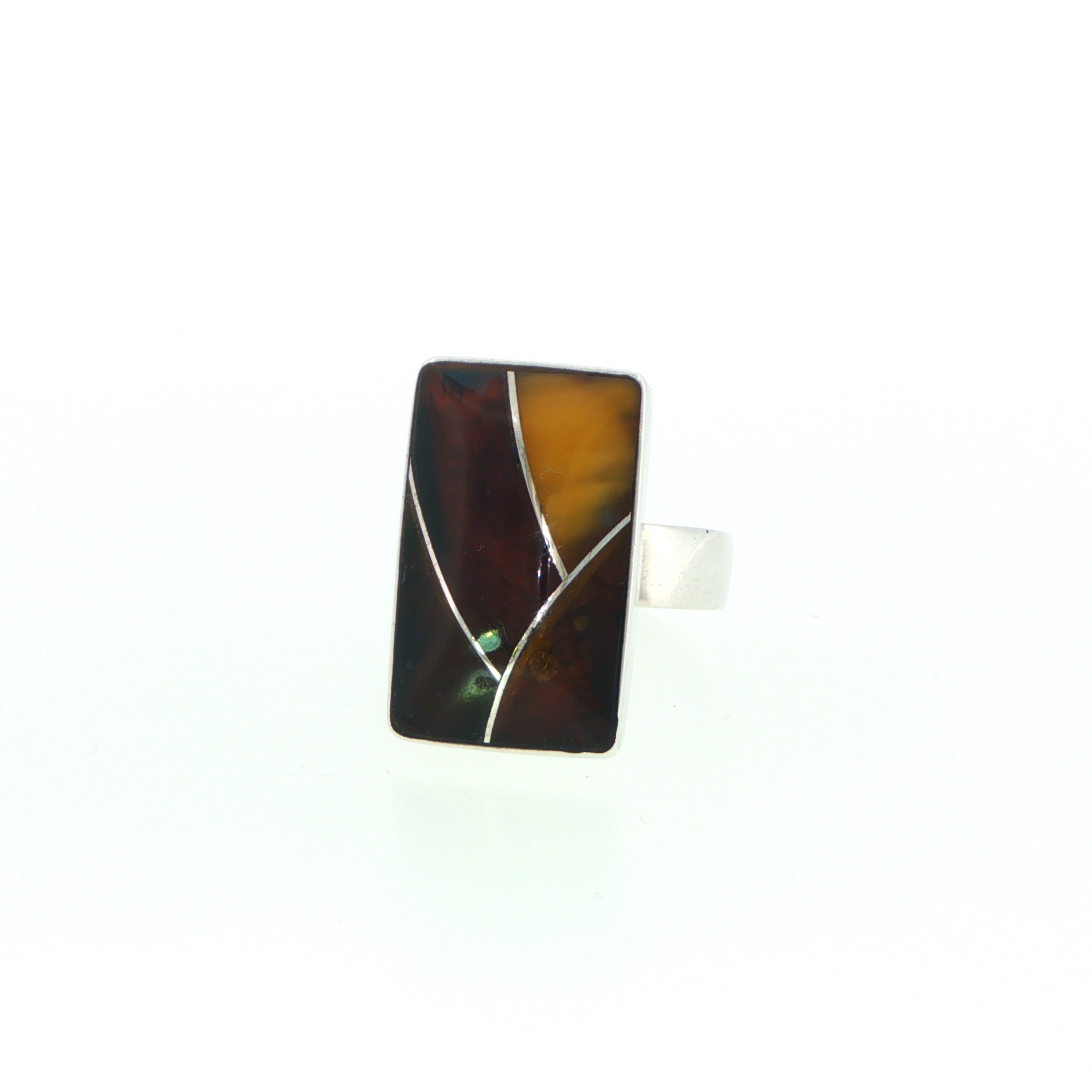 Geometric Amber Inlay Silver Signet Ring - Image 6