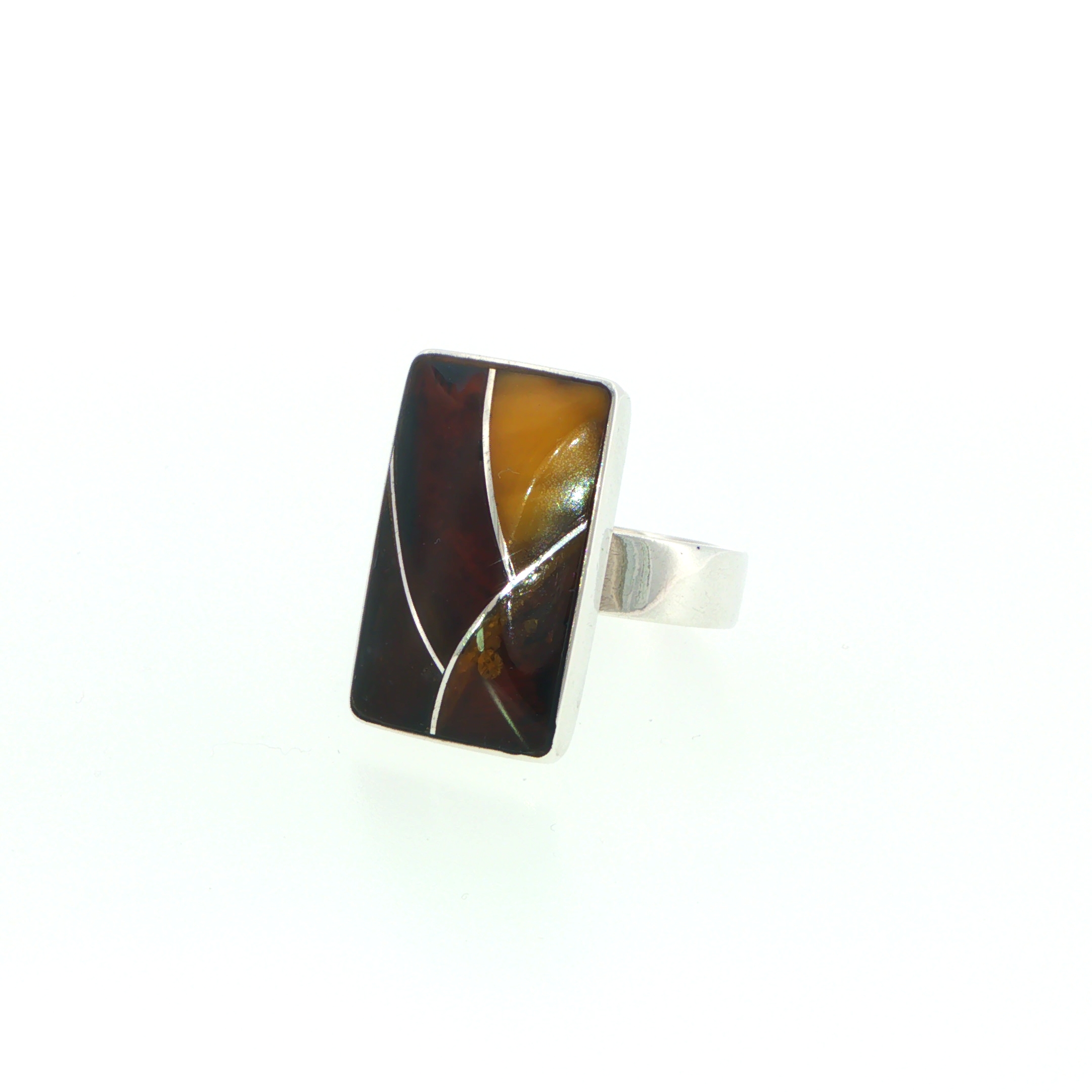 Geometric Amber Inlay Silver Signet Ring - Image 7