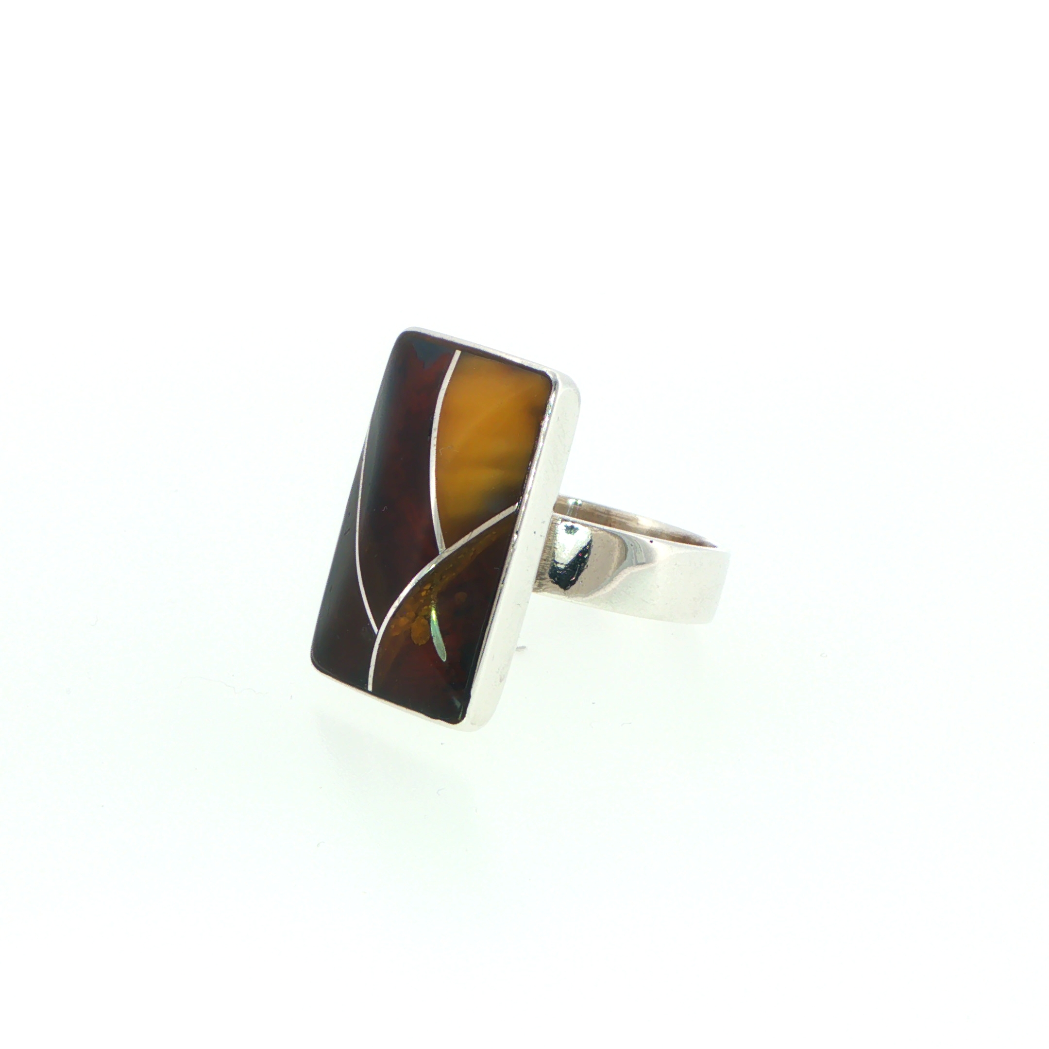Geometric Amber Inlay Silver Signet Ring - Image 8