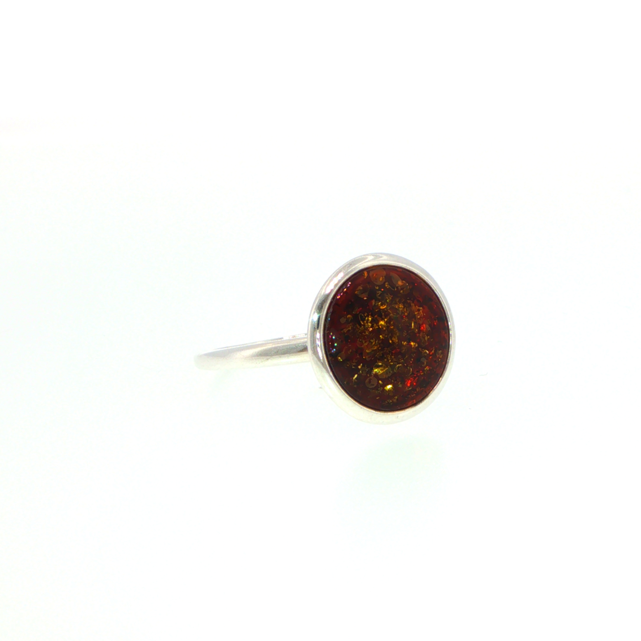 Round Amber Solitaire Ring Silver Bezel-Set - Image 3
