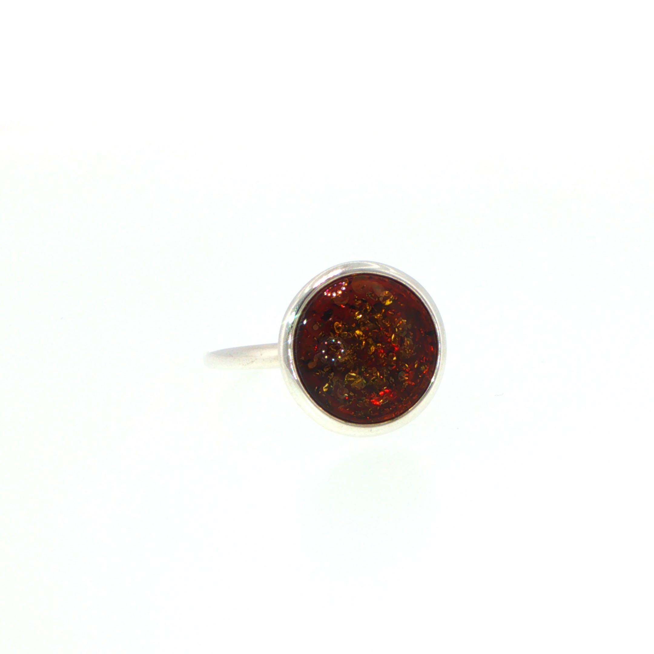Round Amber Solitaire Ring Silver Bezel-Set - Image 6