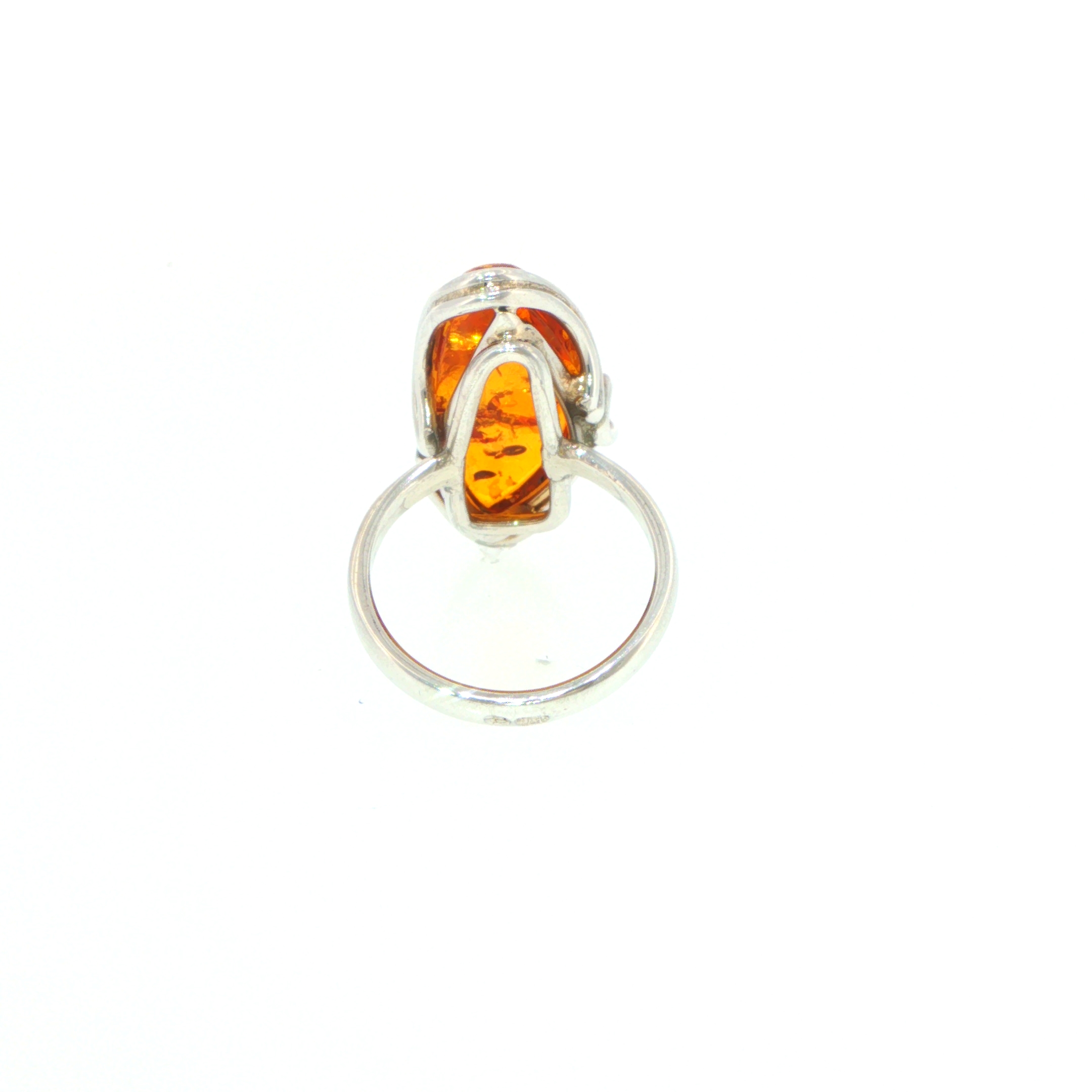 Elongated Amber Solitaire with Swirling Setting Ring in Silver - Image 9