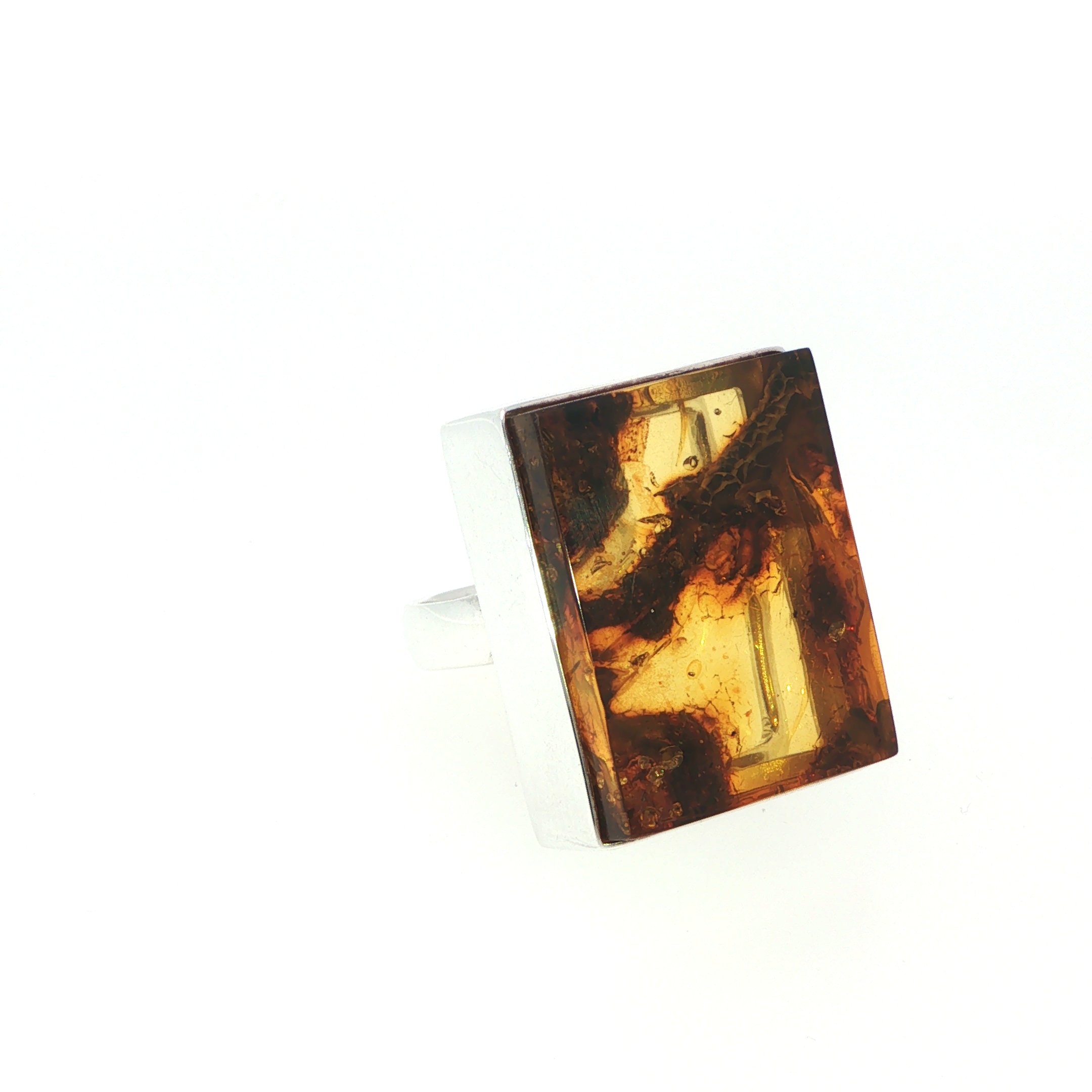 Rectangular Amber Flat Cocktail Ring in Silver - Image 3