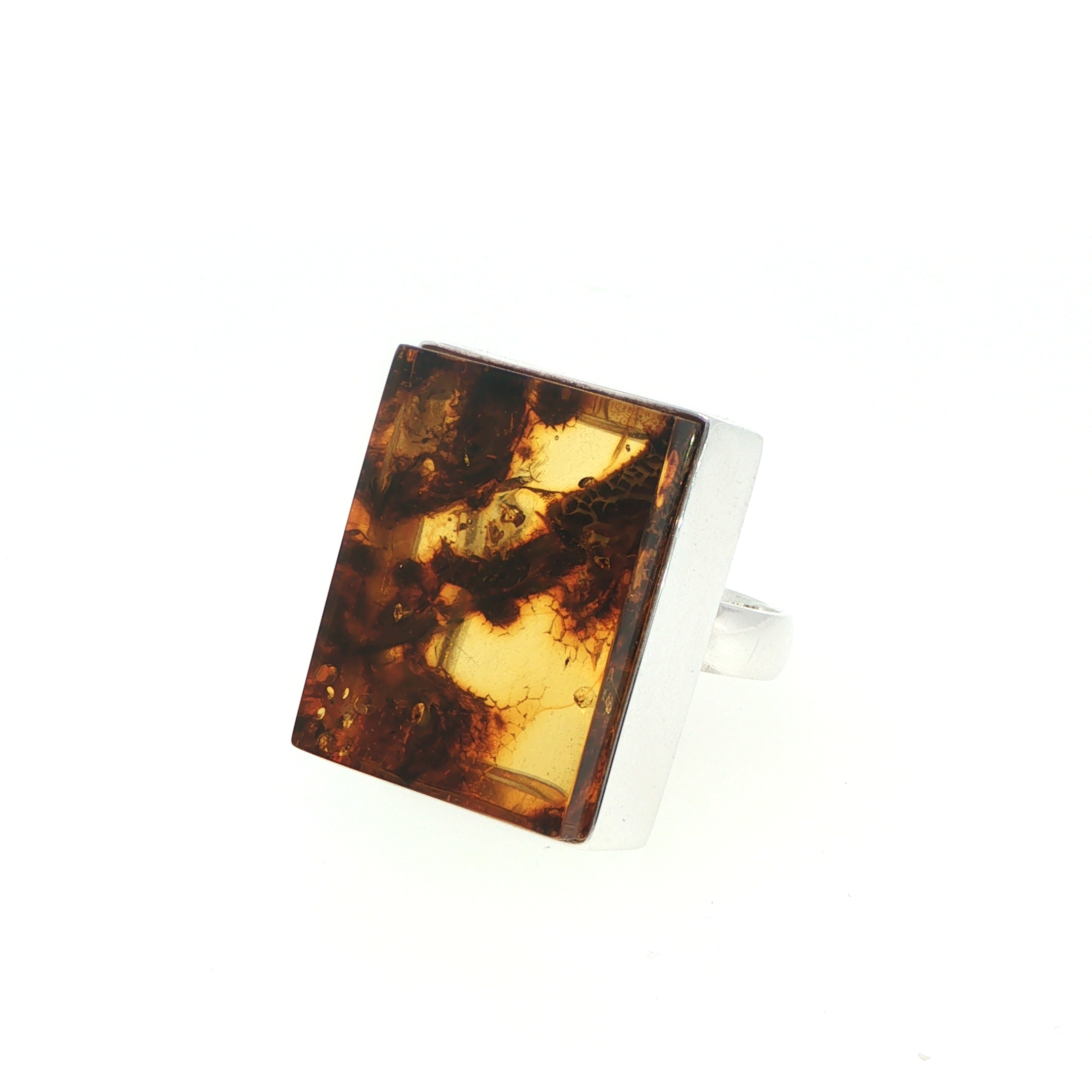 Rectangular Amber Flat Cocktail Ring in Silver - Image 5